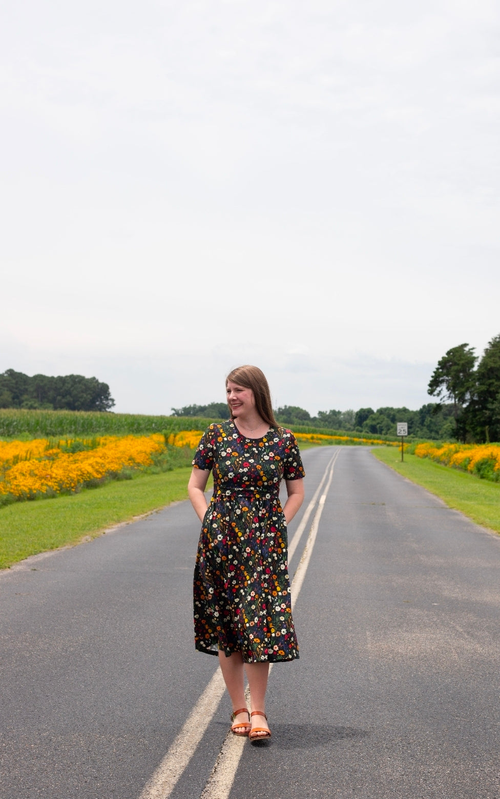 Pre-order "Midnight Wildflower"  Cotton Homestead Midi Dress