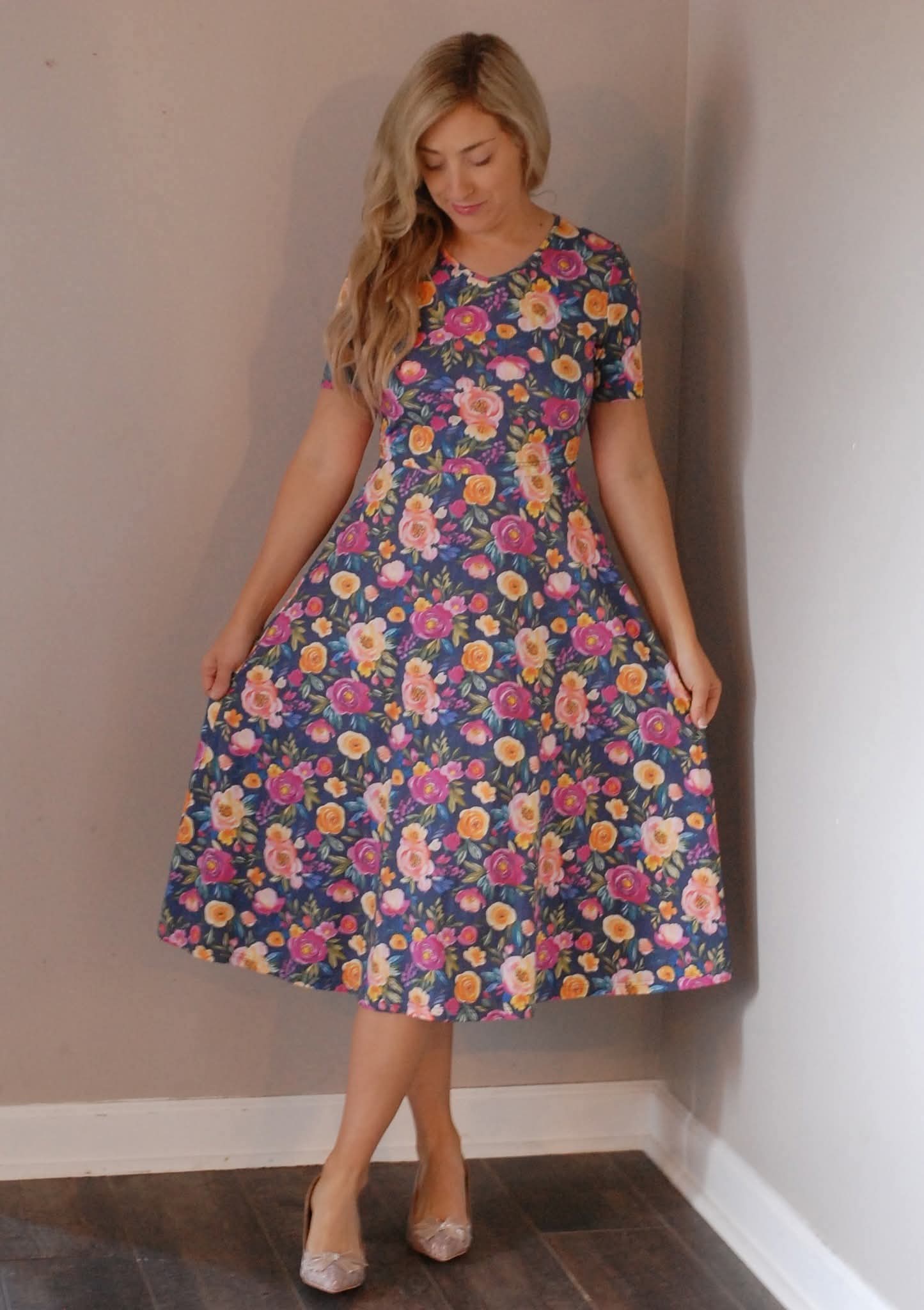 Pre-Order Jeweled Blooms Cotton V-Neck Twirl Dress
