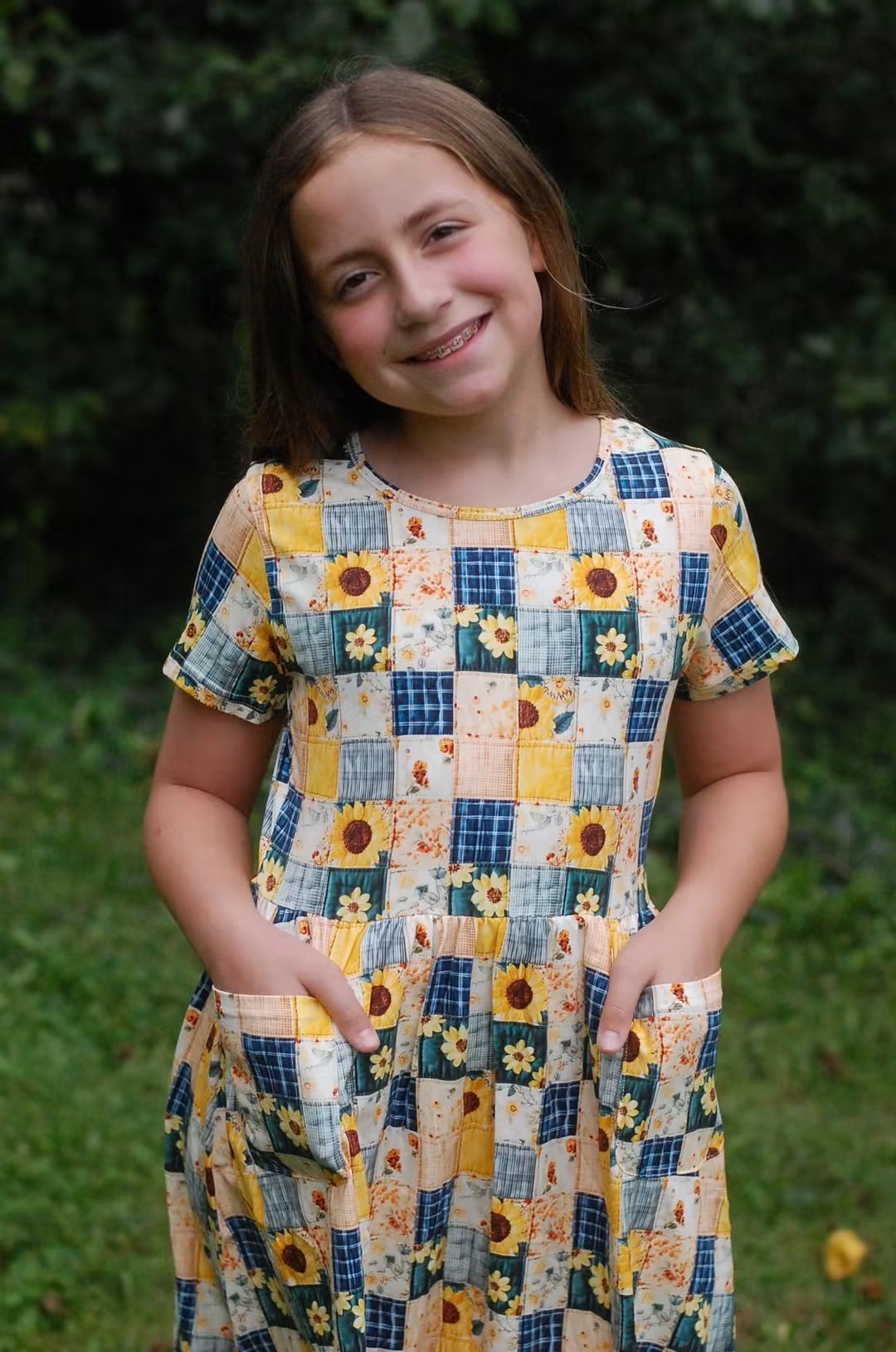 Pre-order Girls Sunflower Patchwork Cotton Tiered Dress