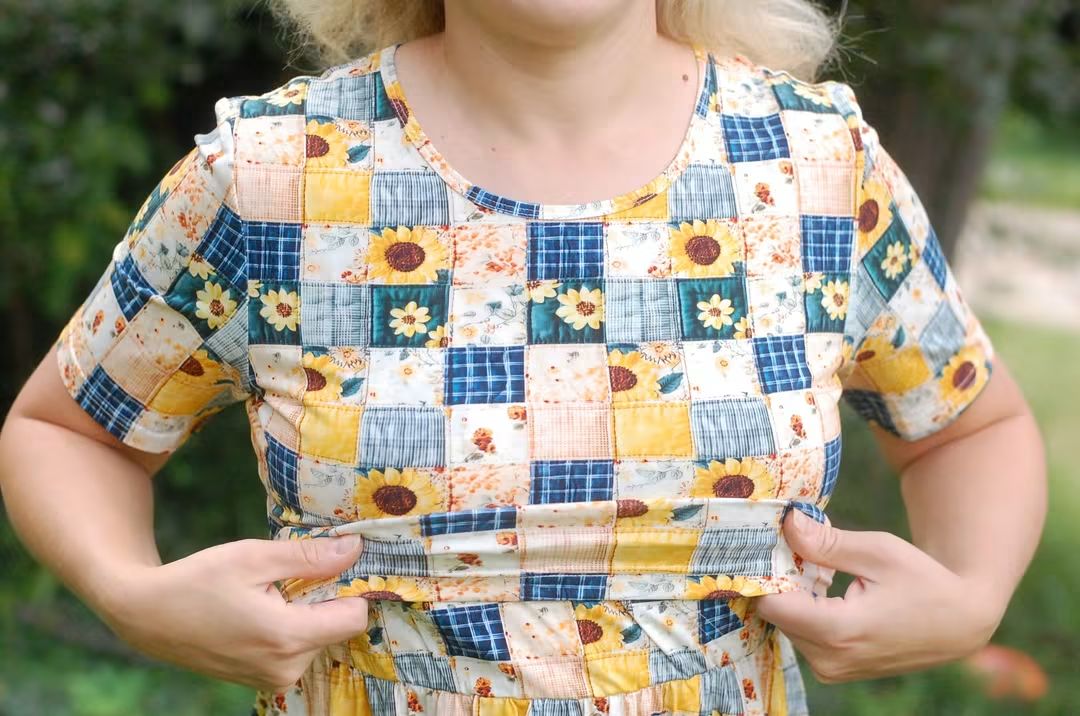 Pre-Order Sunflower Patchwork Cotton Everyday Midi Dress