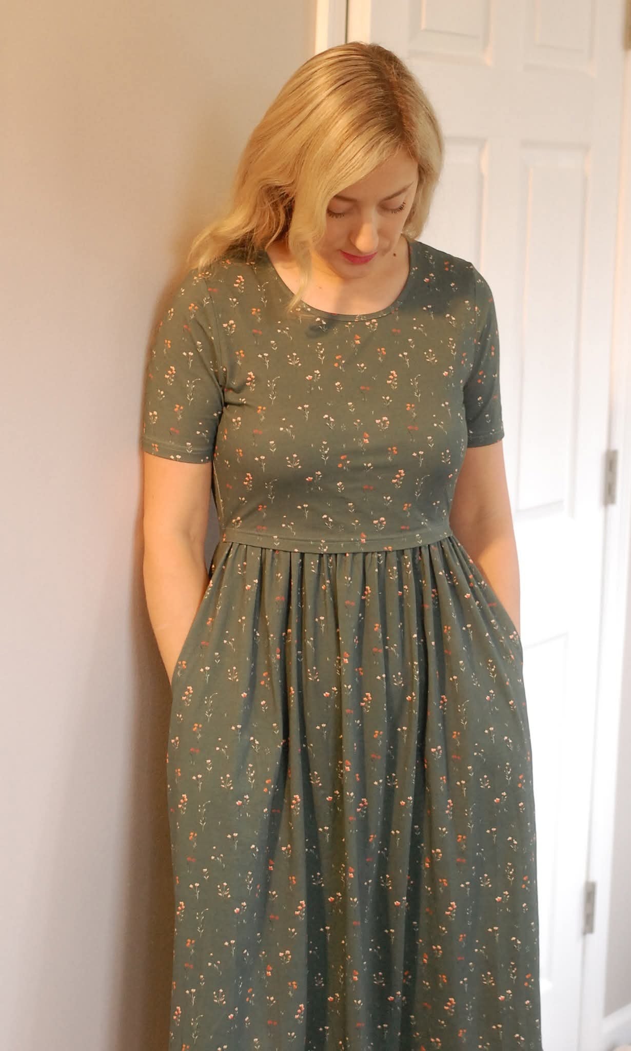 Pre-Order Forest Blooms Cotton Midi Dress Natural Waist Bodice