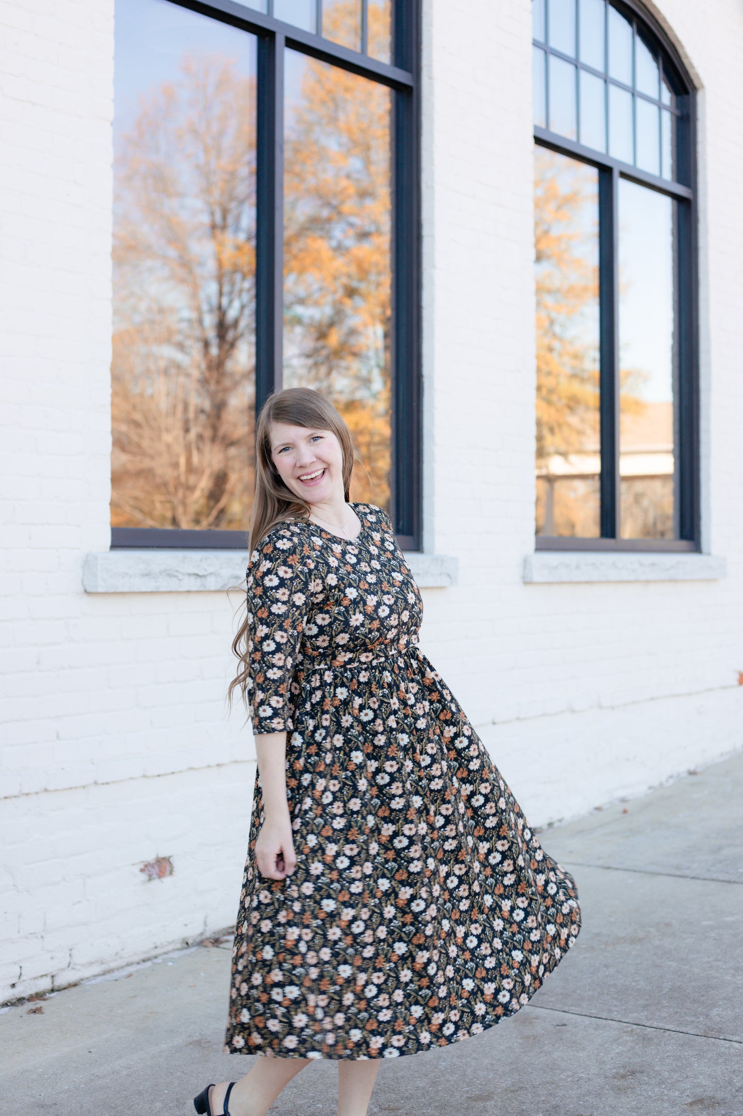 Autumn Blooms Cotton Homestead Midi Dress