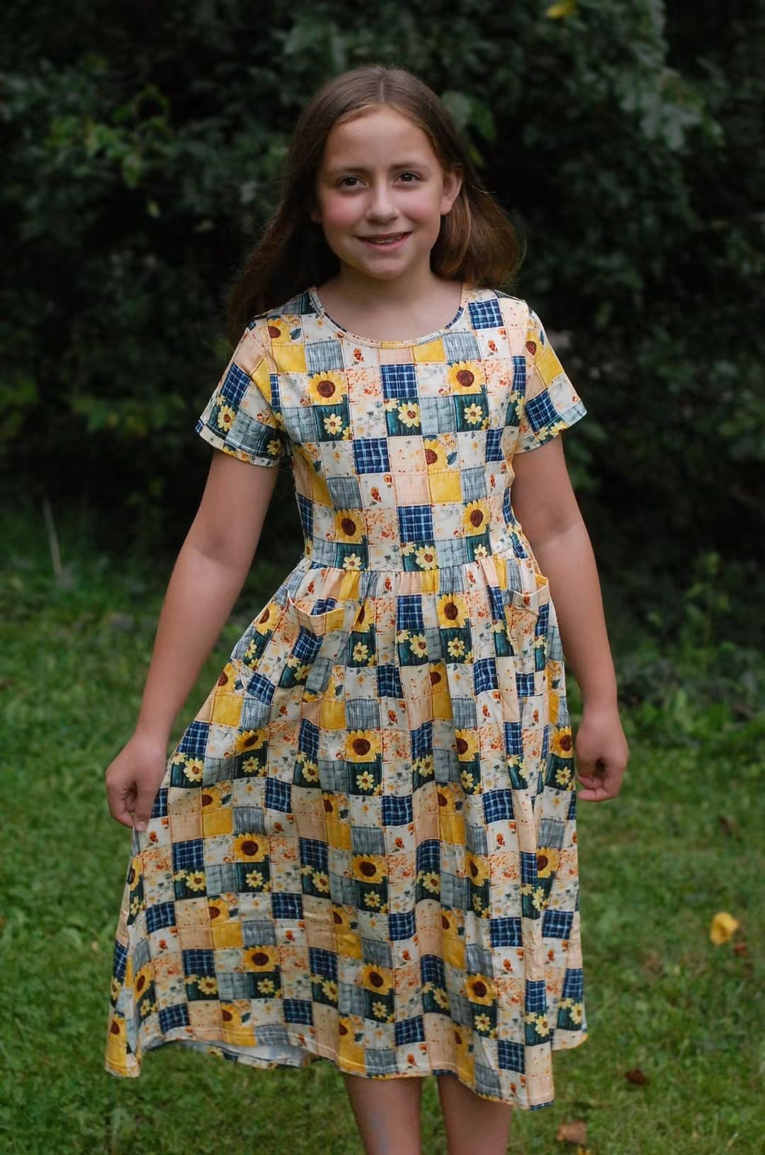 Pre-order Girls Sunflower Patchwork Cotton Tiered Dress
