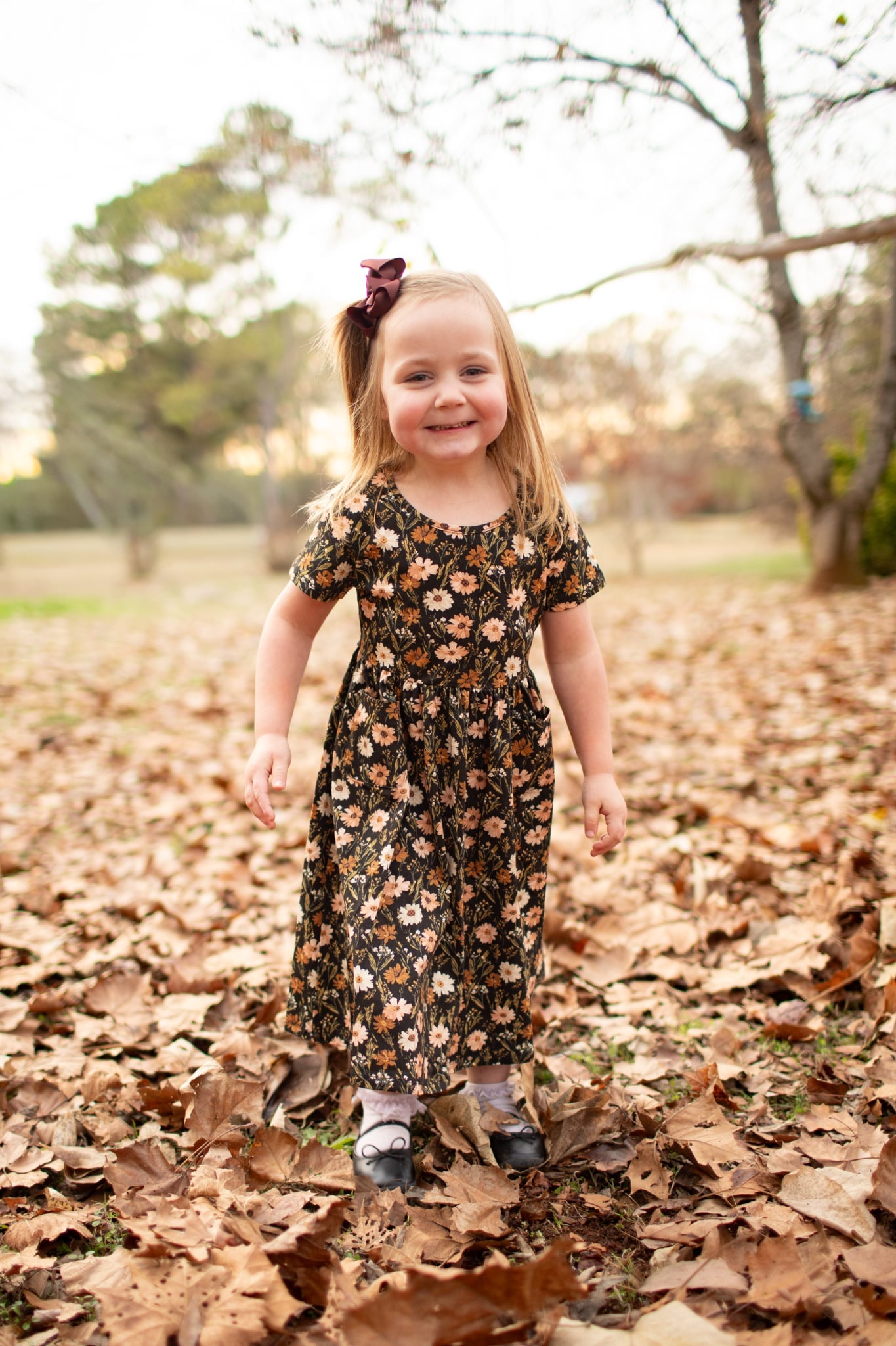 Girls Autumn Blooms Front Pocket Dress