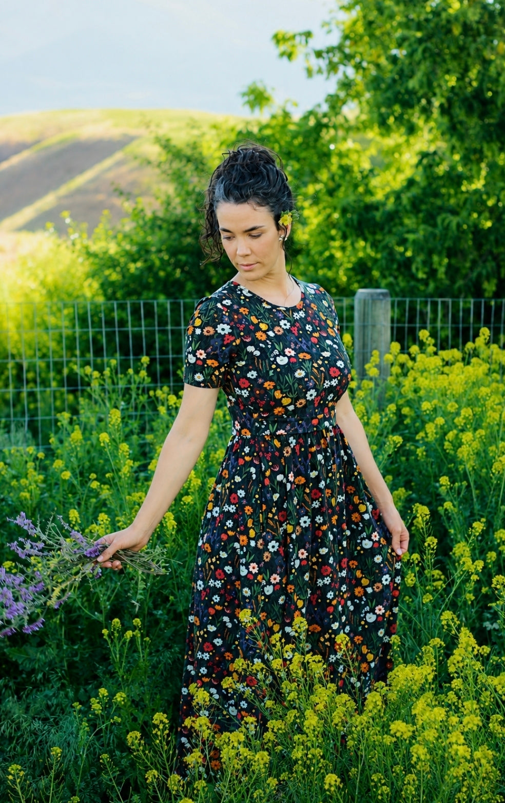 Pre-order "Midnight Wildflower"  Cotton Homestead Midi Dress