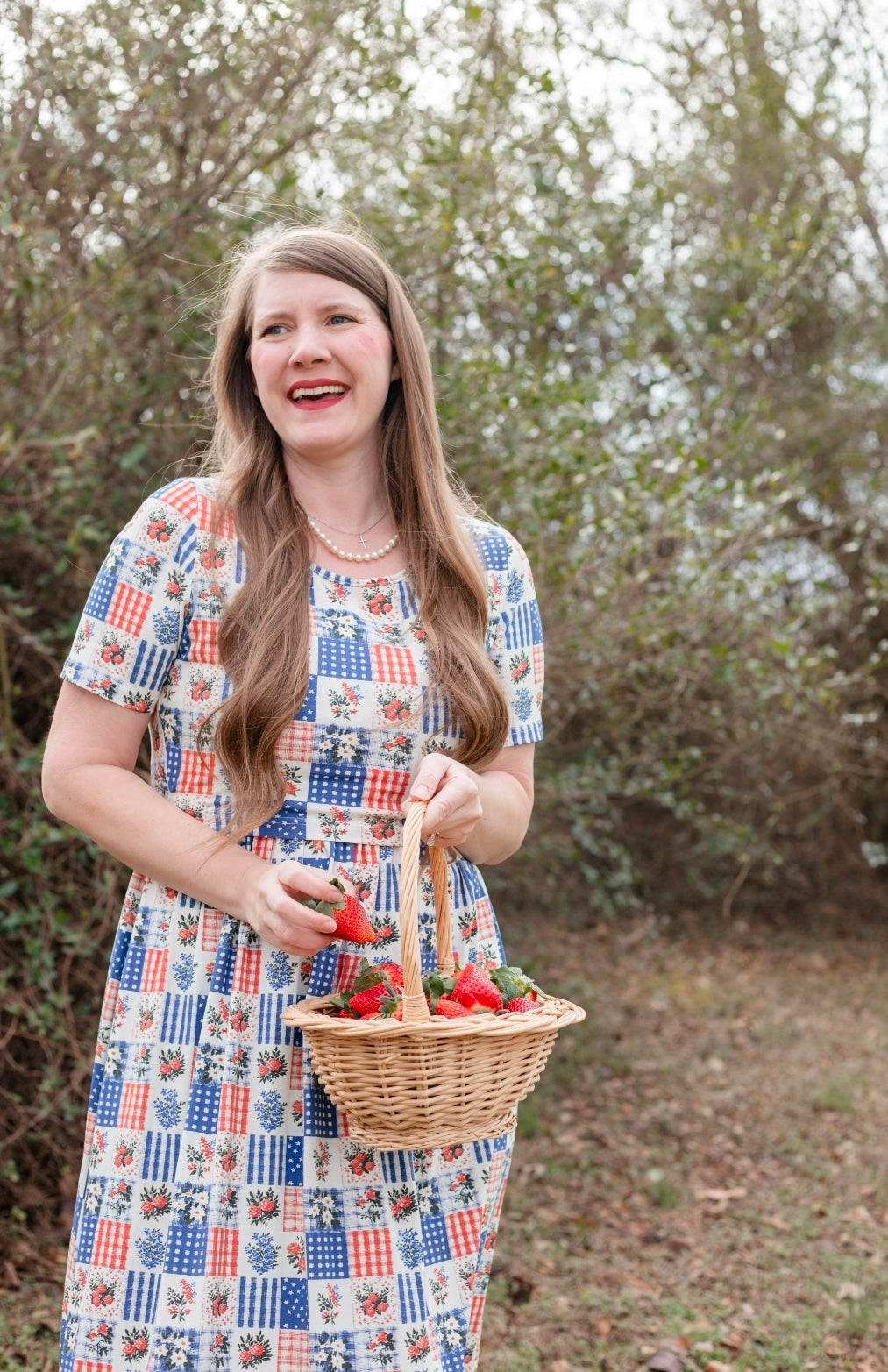 Patriotic Patchwork Prairie Style Cotton Maxi Dress with Natural Waist Bodice Nursing Friendly