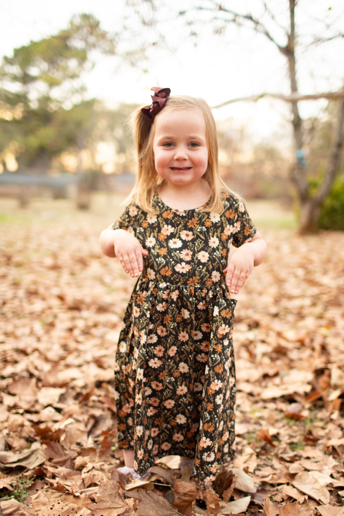 Girls Autumn Blooms Front Pocket Dress