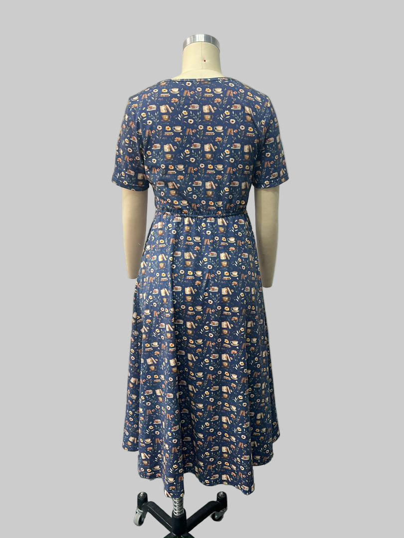 "Novella" Books Print Cotton Twirl Dress