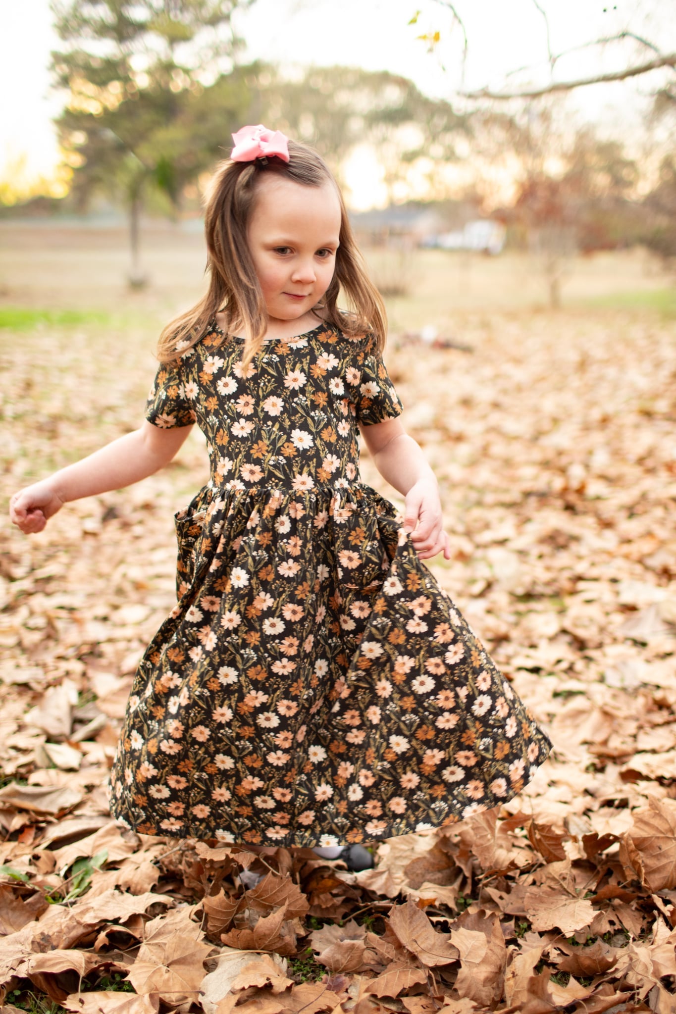 Girls Autumn Blooms Front Pocket Dress