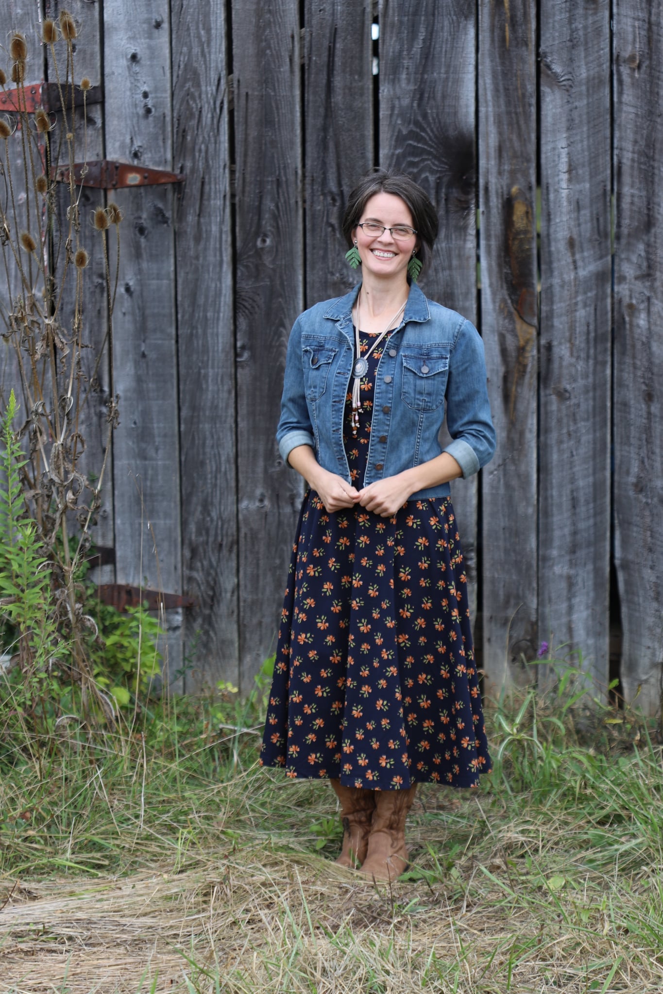 Cotton "Orange Blossom"  Nursing Friendly Dress in Navy
