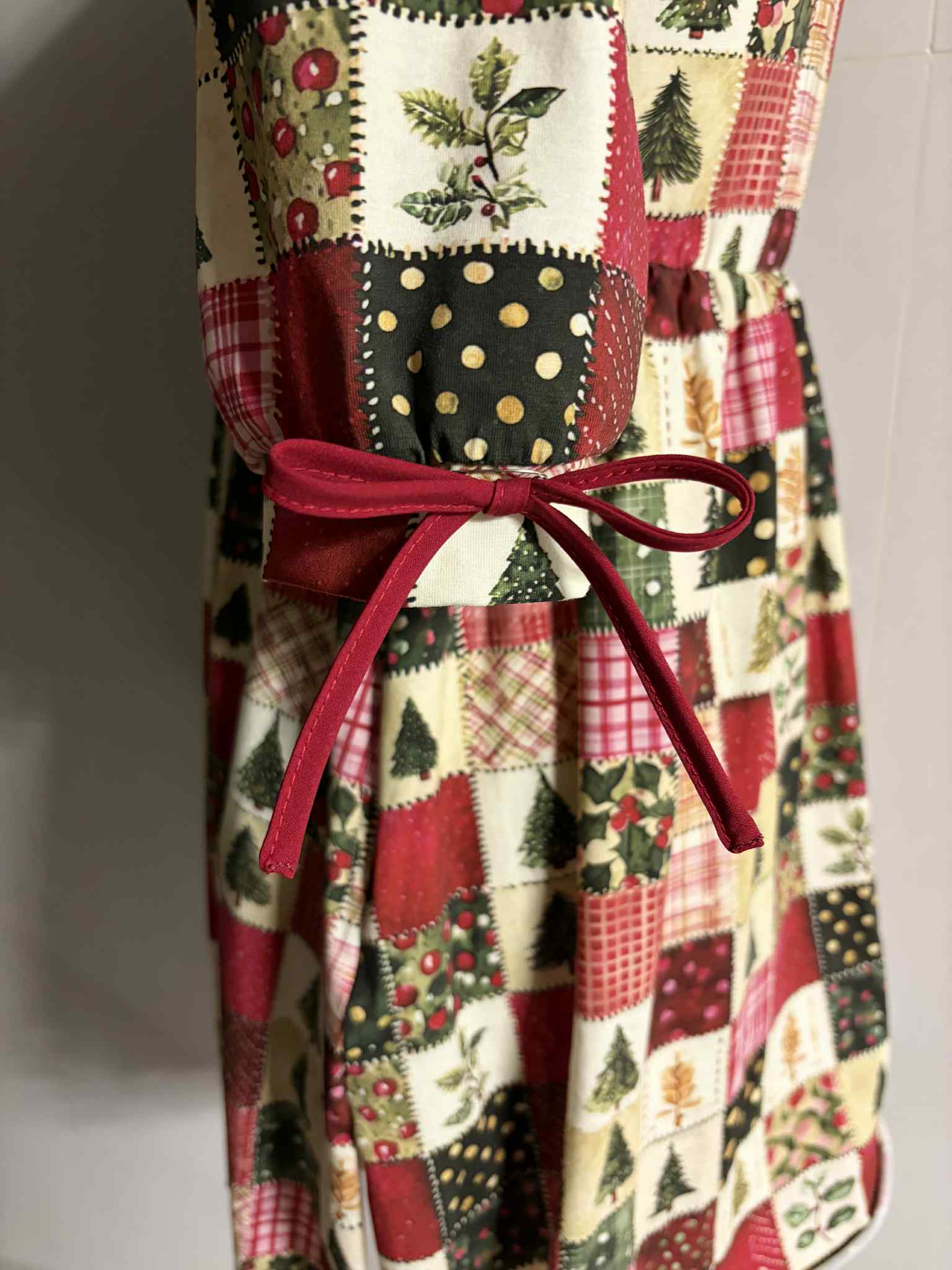 Holiday Patchwork Cotton Tiered Midi Dress