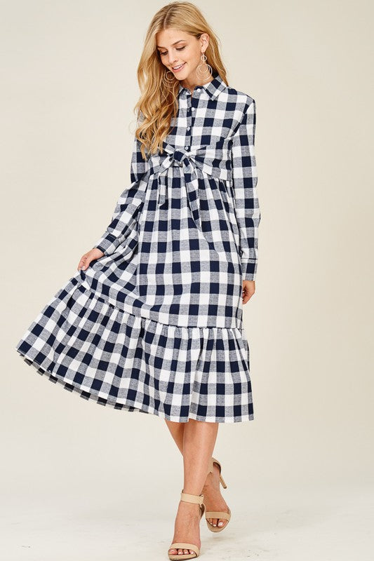 100% Cotton Plaid Navy & White Dress