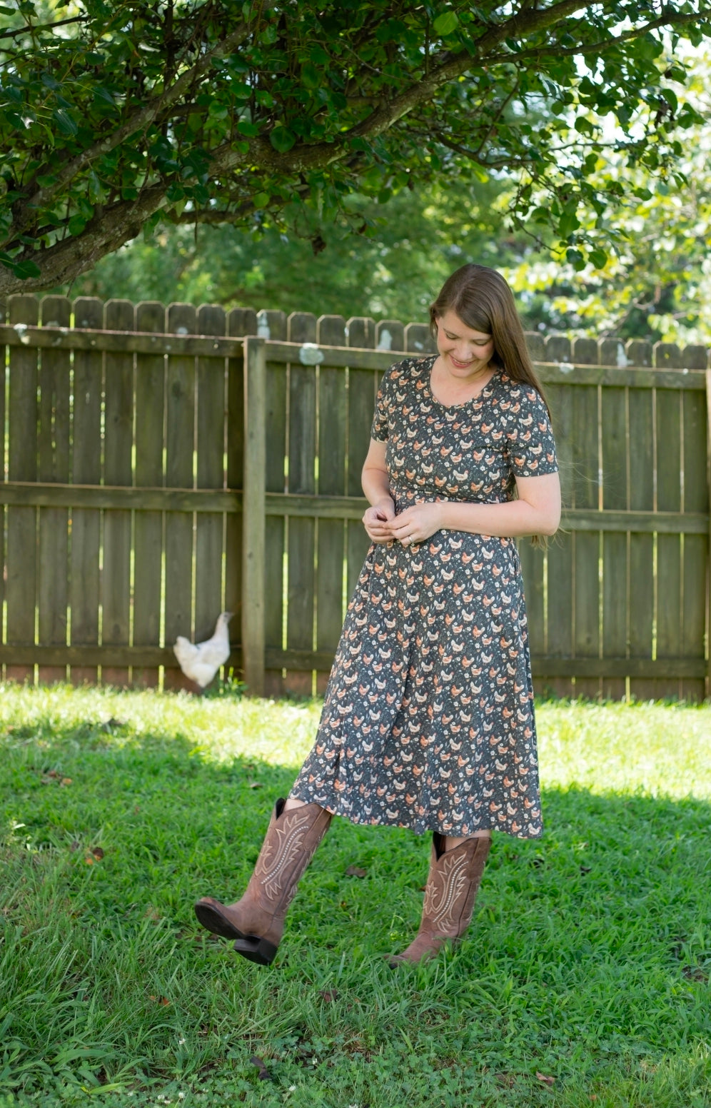 Pre-Order "Farmyard Bevy"  Cotton Twirl Midi Dress