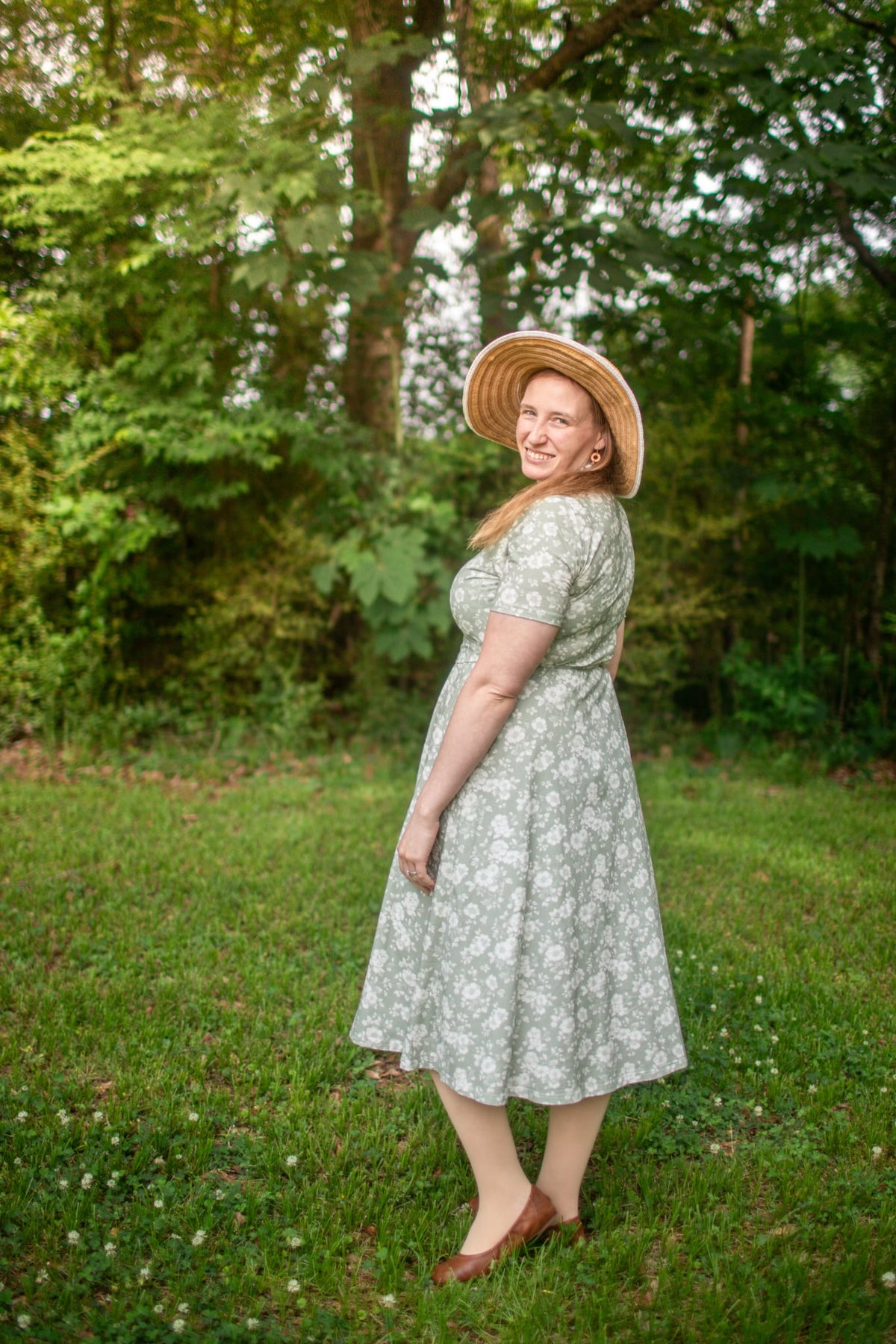 Sage Blossom Cotton Twirl Dress