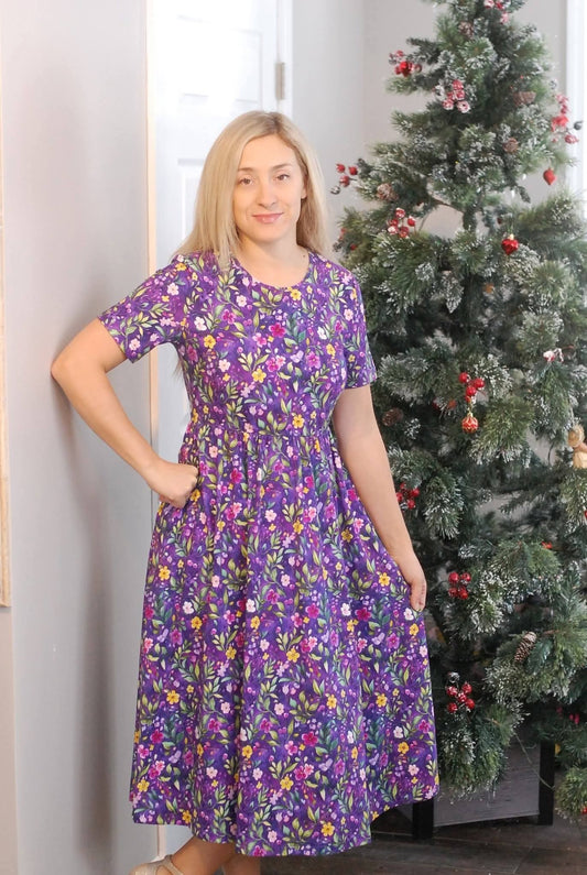 Pre-Order Cotton Violet Blooms Dress