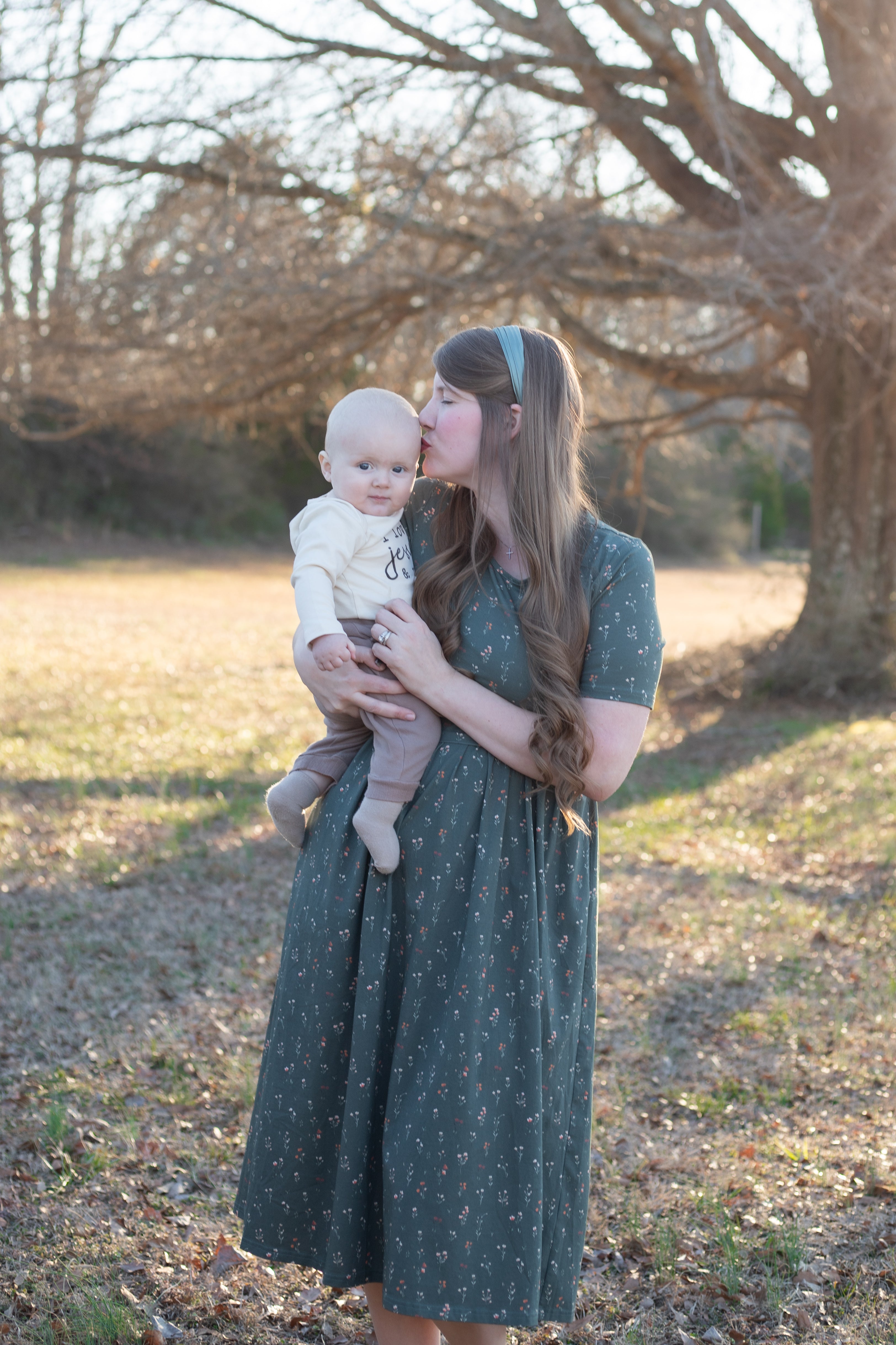 Forest Blooms Cotton MIDI Dress Natural Waist Bodice
