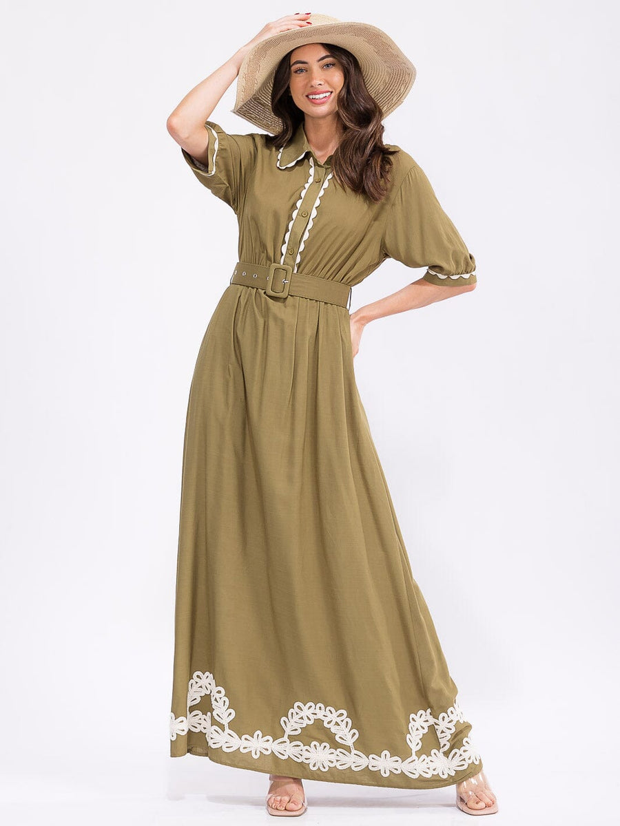 100% Cotton Olive Maxi Dress