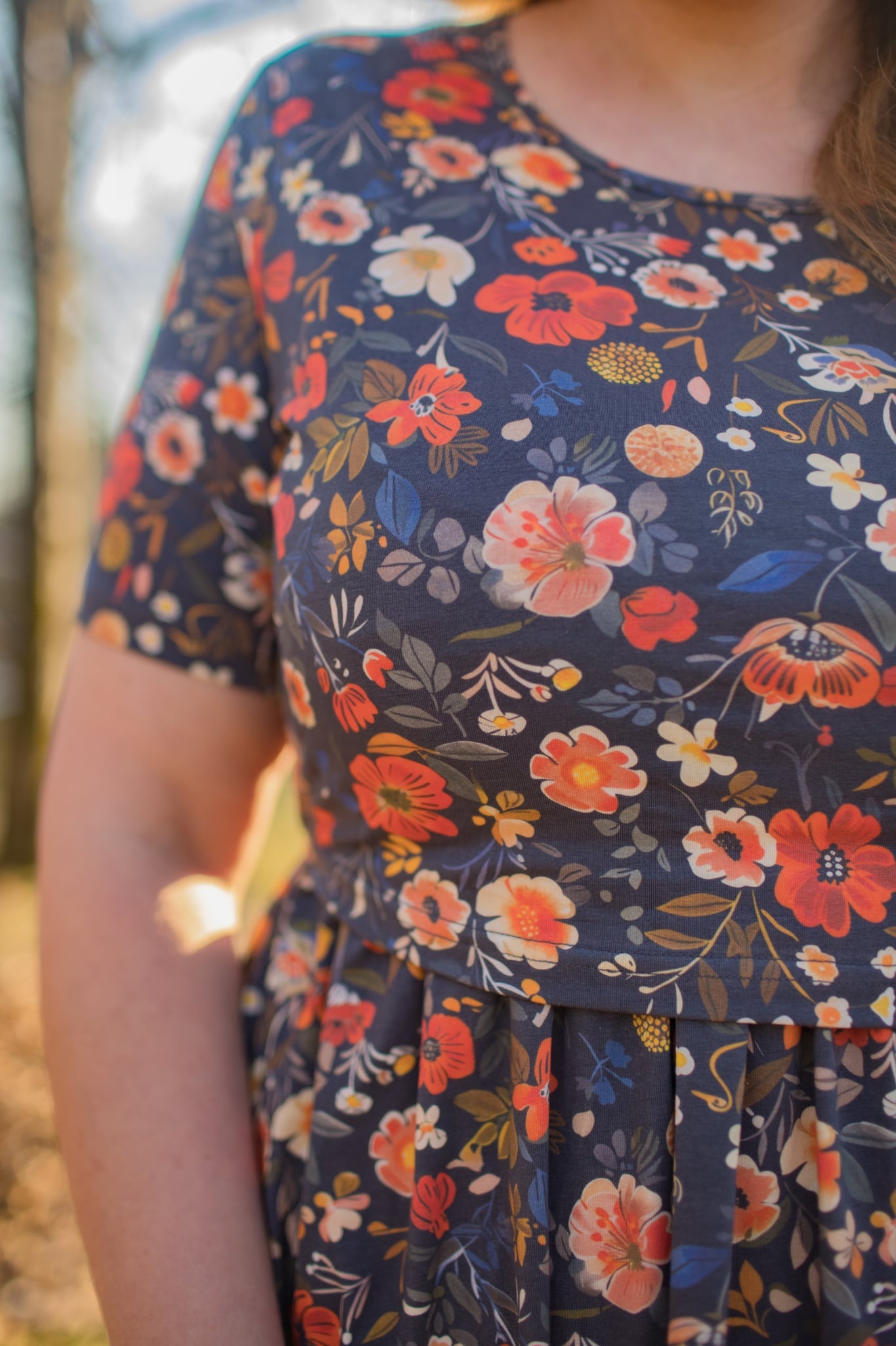 Antique Floral Prairie Style Cotton Maxi Dress with Natural Waist Bodice Nursing Friendly