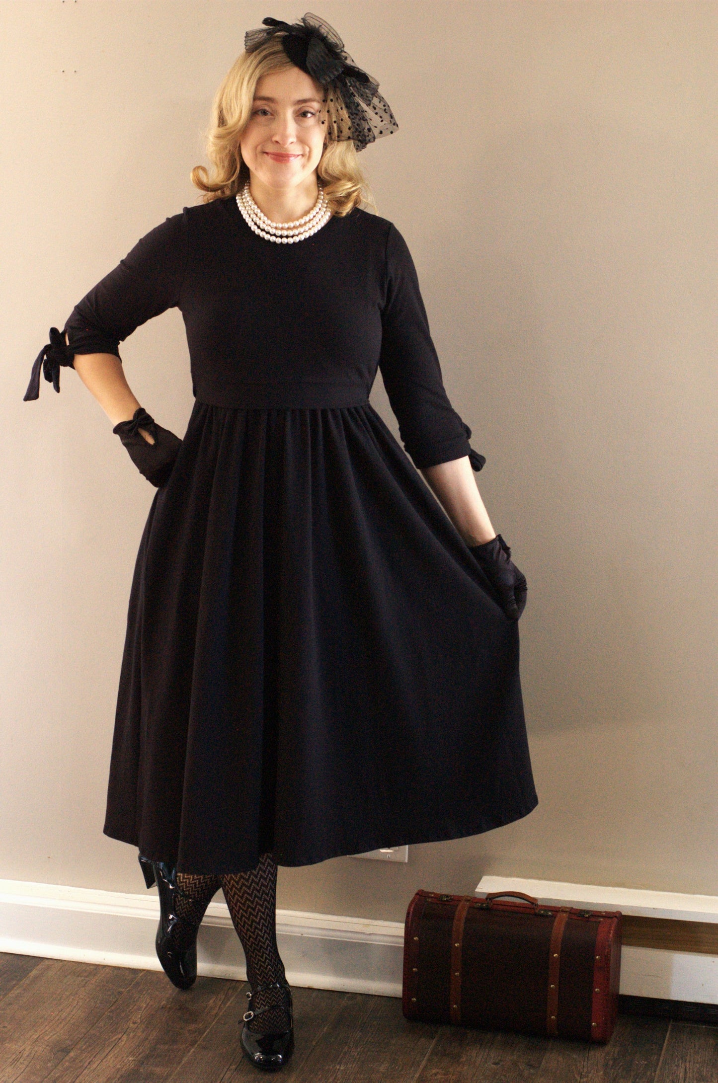 Little Black Bow Sleeve Dress Nursing and Maternity Friendly