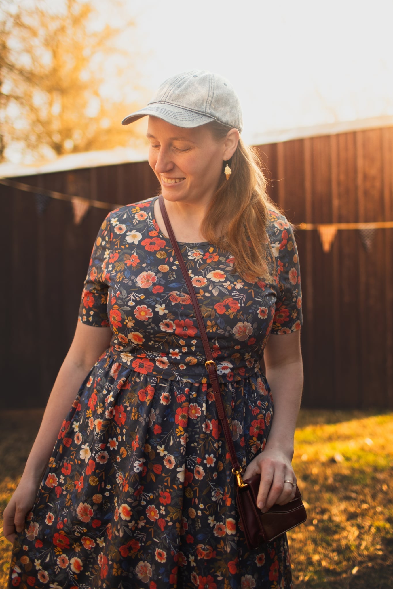 "Antique Floral" Prairie Style Nursing-Friendly Cotton Midi Dress with Natural Waist Bodice Nursing Friendly
