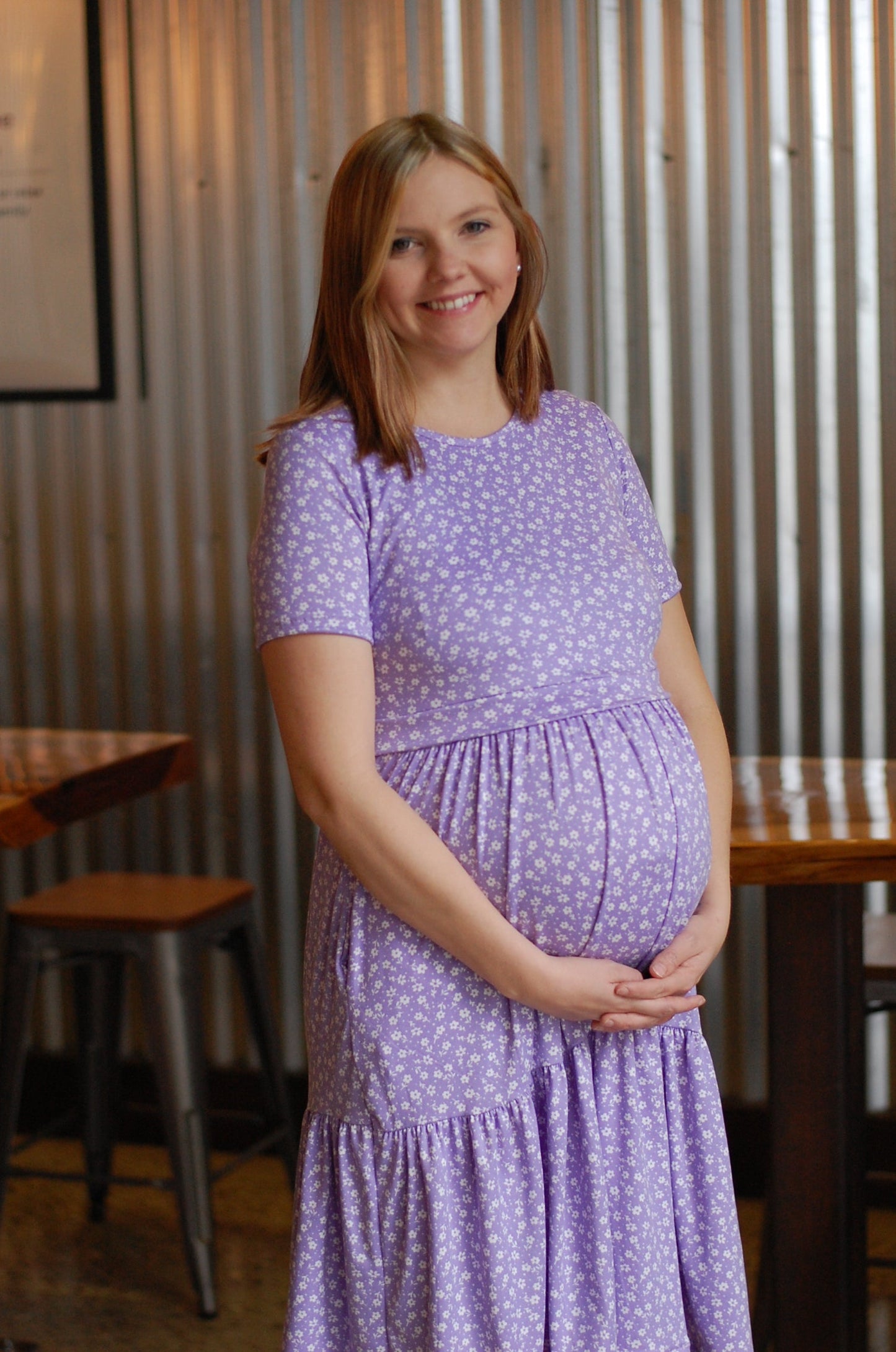 Lavender Blossoms Tiered Nursing & Maternity Friendly Dress