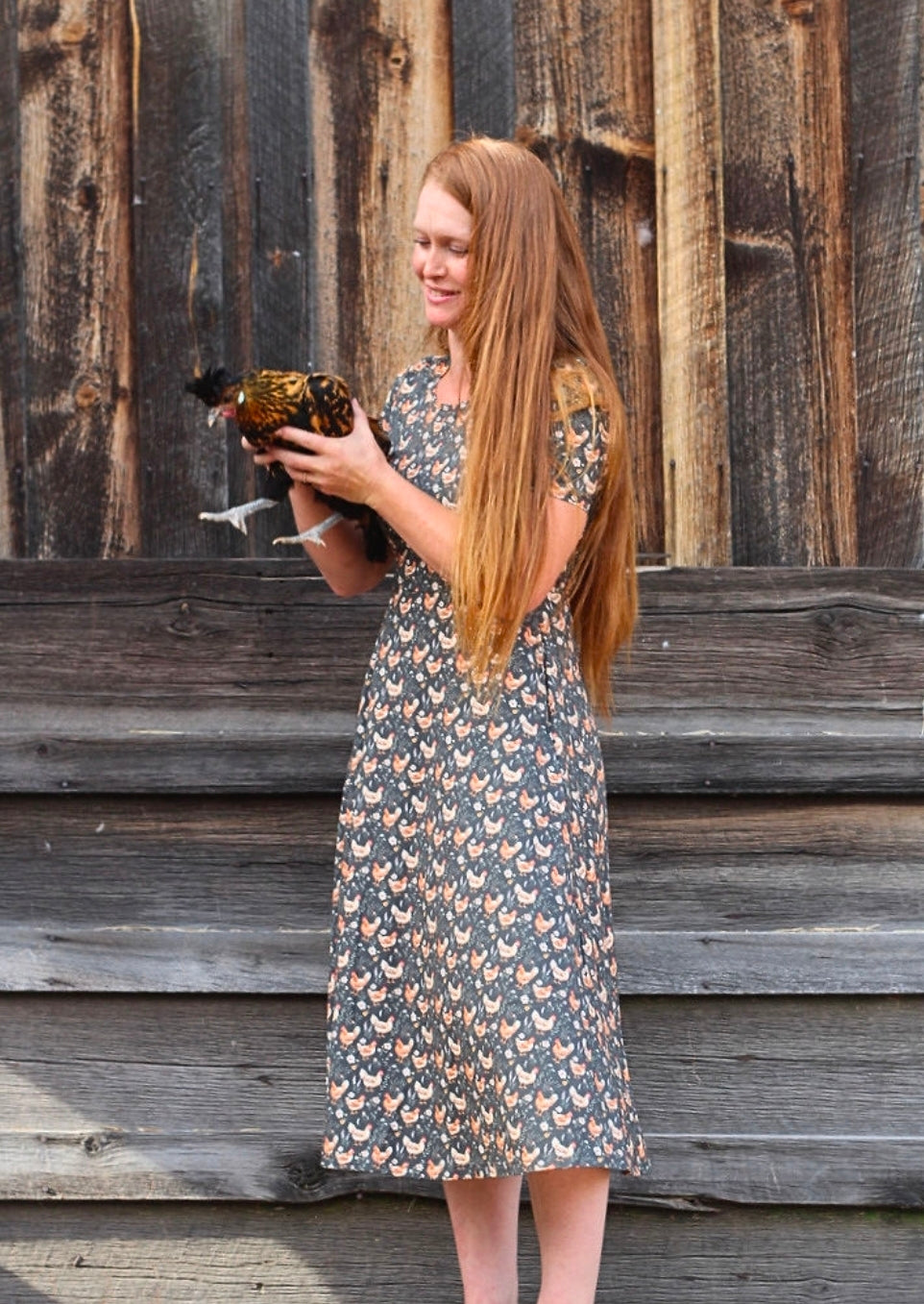 Pre-Order "Farmyard Bevy"  Cotton Twirl Midi Dress