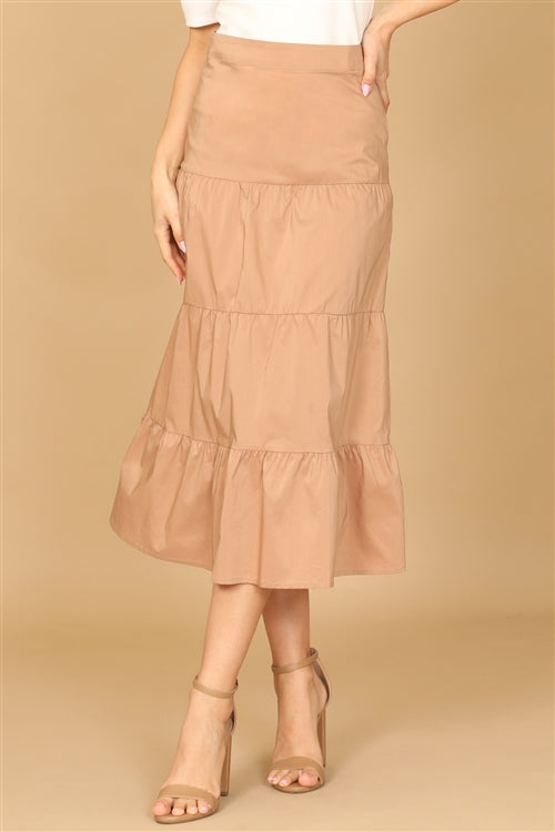 Tiered Midi Skirt in Tan