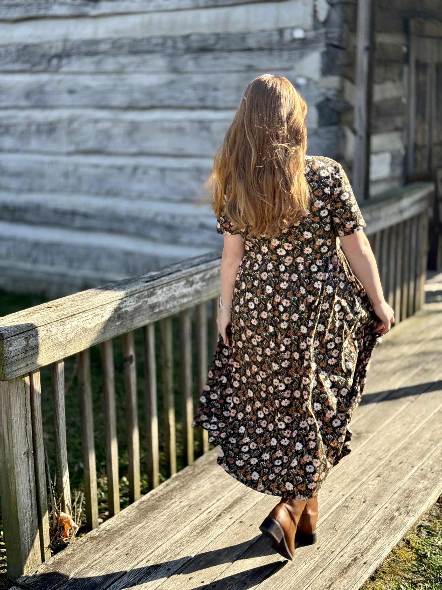 Autumn Blooms Cotton Homestead Midi Dress