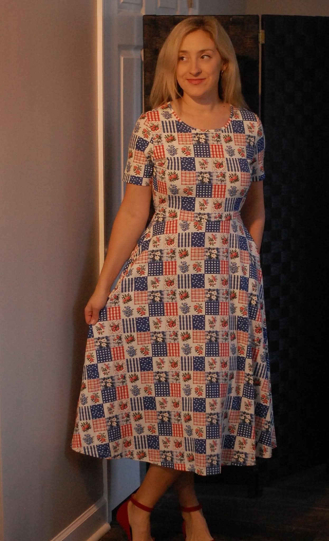 Patriotic Patchwork Cotton Twirl Dress Nursing Friendly