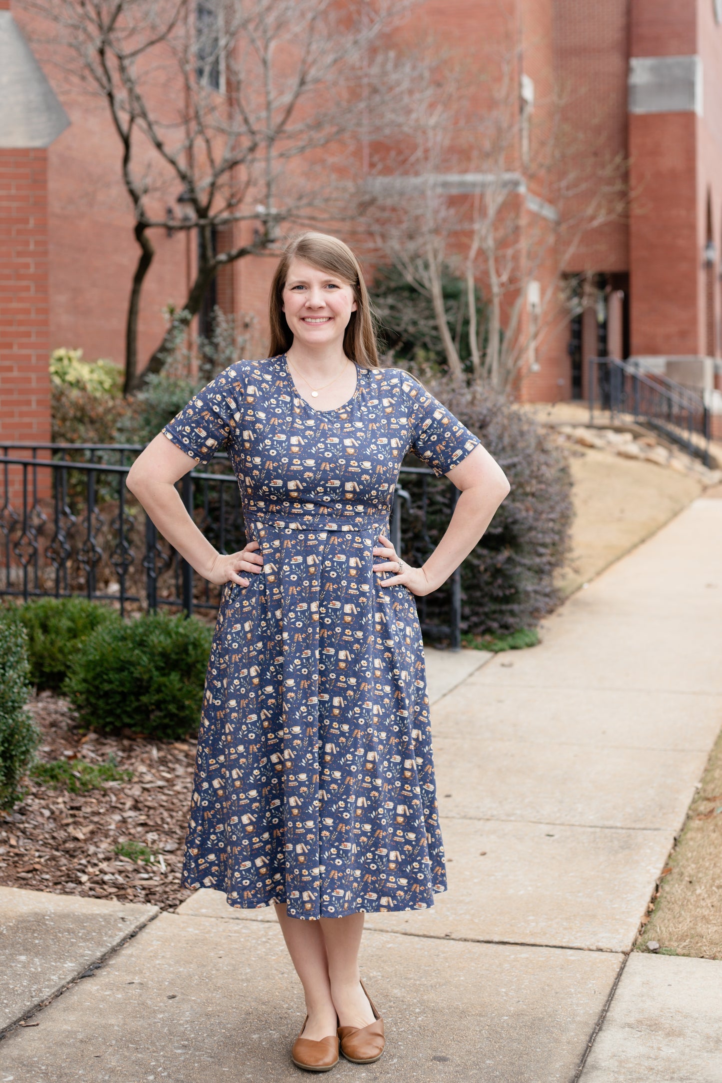 "Novella" Books Print Cotton Twirl Dress