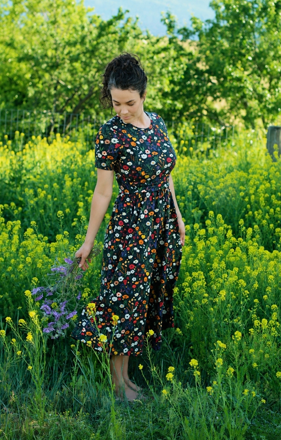 Pre-order "Midnight Wildflower"  Cotton Homestead Midi Dress
