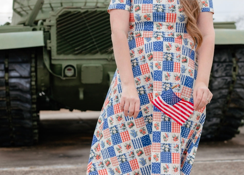 Patriotic Patchwork Cotton Twirl Dress Nursing Friendly