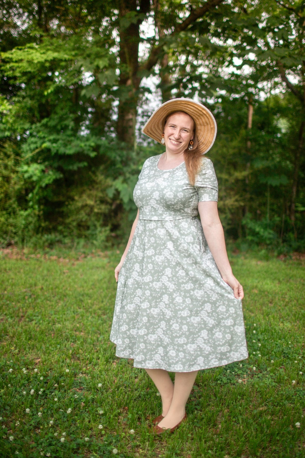 Sage Blossom Cotton Twirl Dress