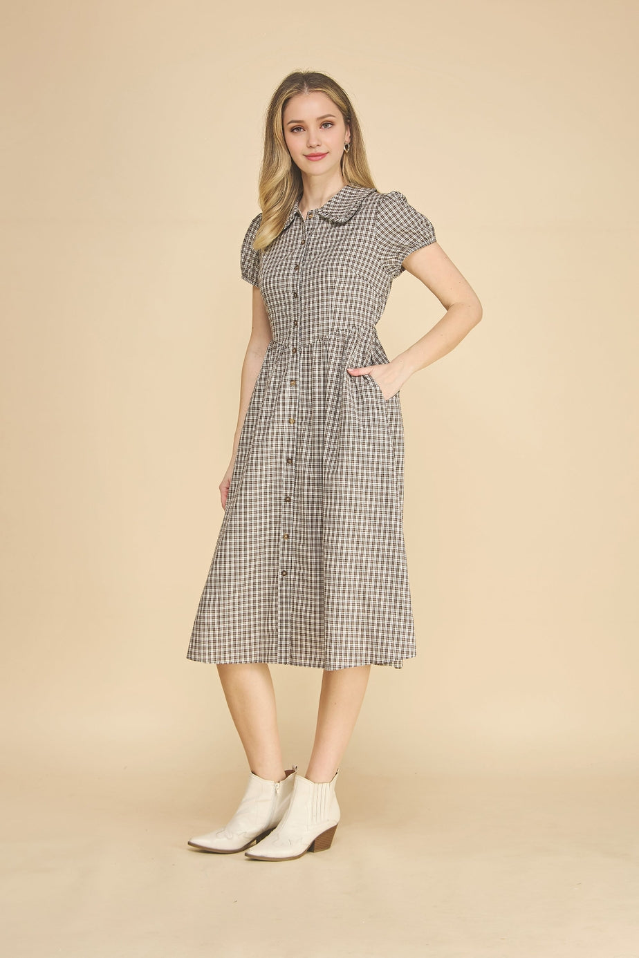 Pre-Order Navy Gingham Dress with Buttons