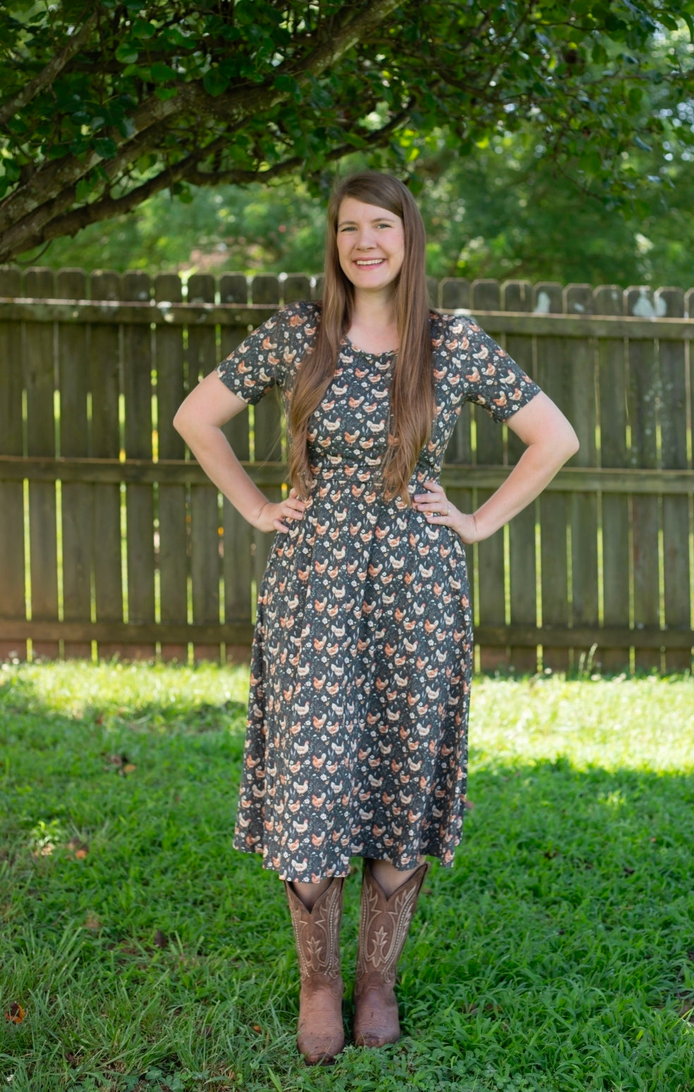 Pre-Order "Farmyard Bevy"  Cotton Twirl Midi Dress