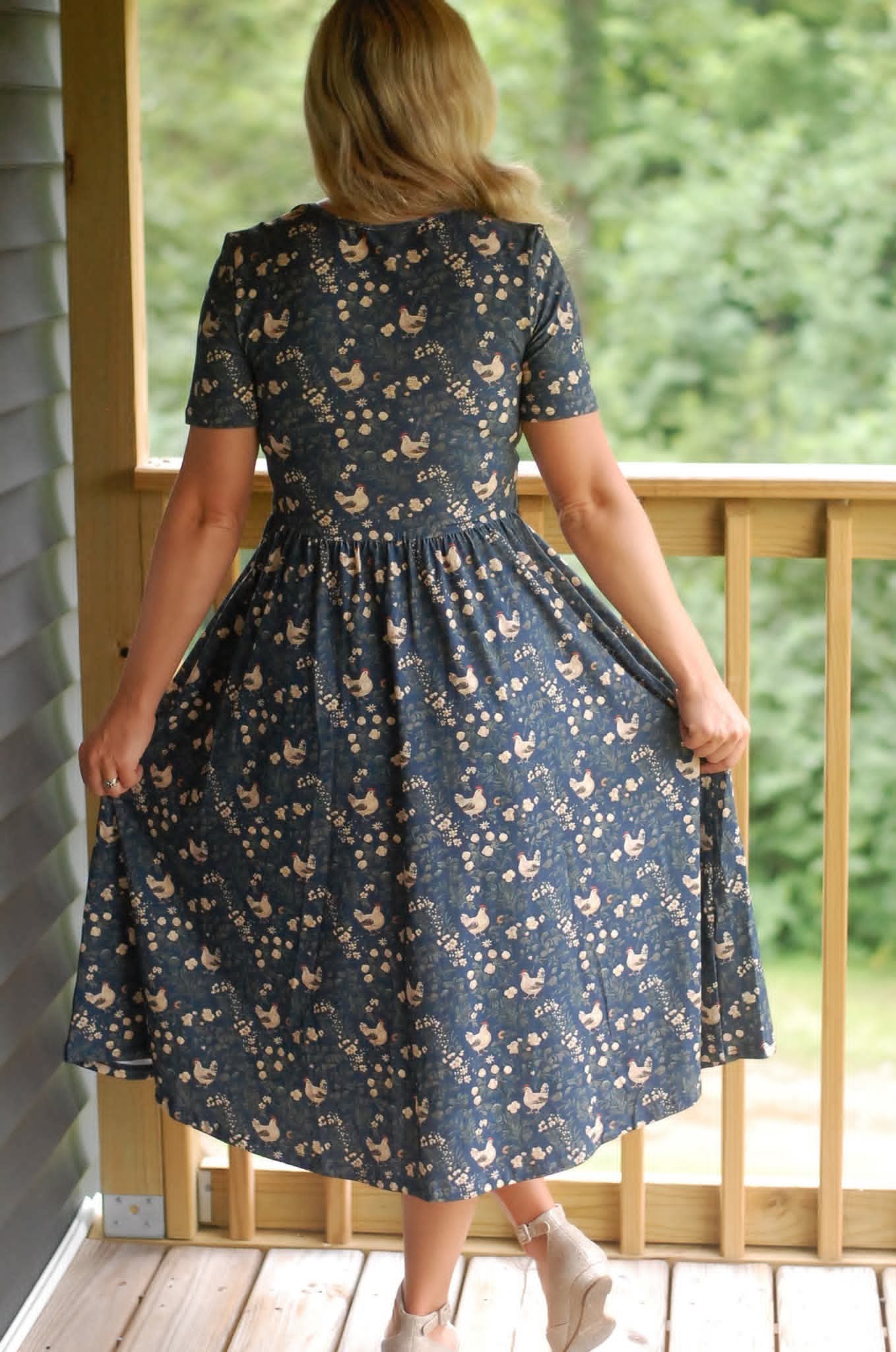 "Little Red Hen" Cotton Nursing-Friendly Homestead Midi Dress with Banding