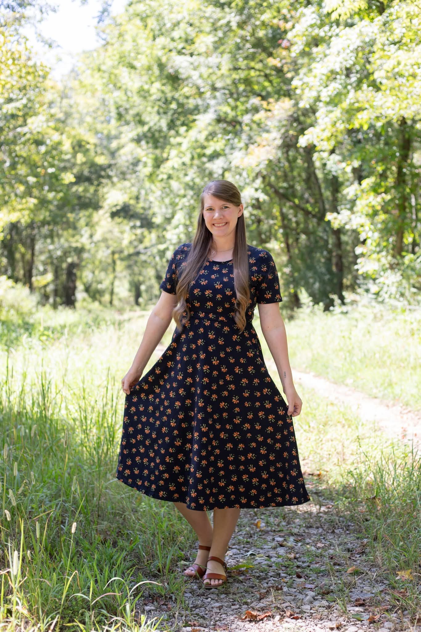 Cotton "Orange Blossom"  Nursing Friendly Dress in Navy