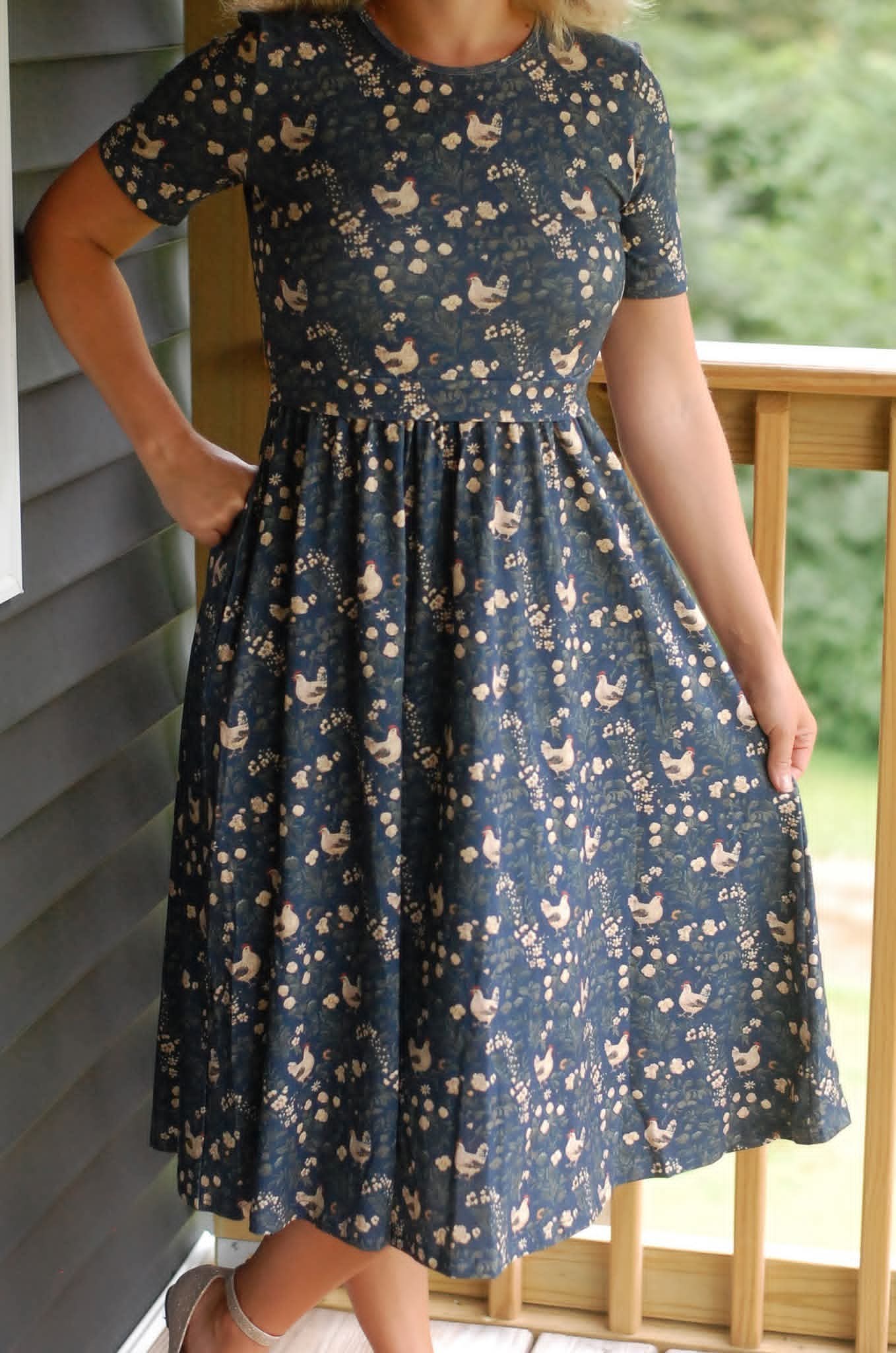 "Little Red Hen" Cotton Nursing-Friendly Homestead Midi Dress with Banding