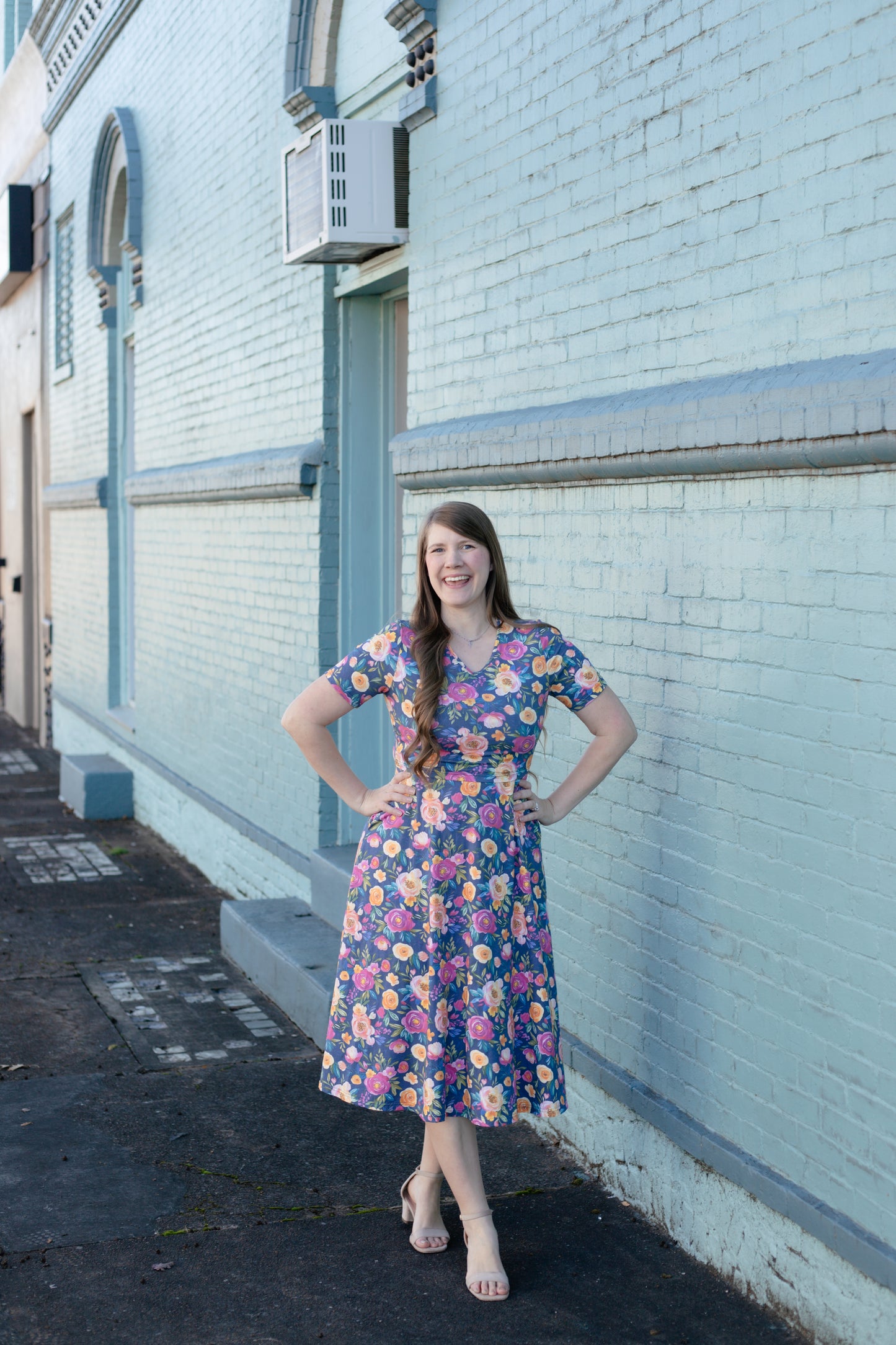 Jeweled Blooms Cotton V-Neck Twirl Dress