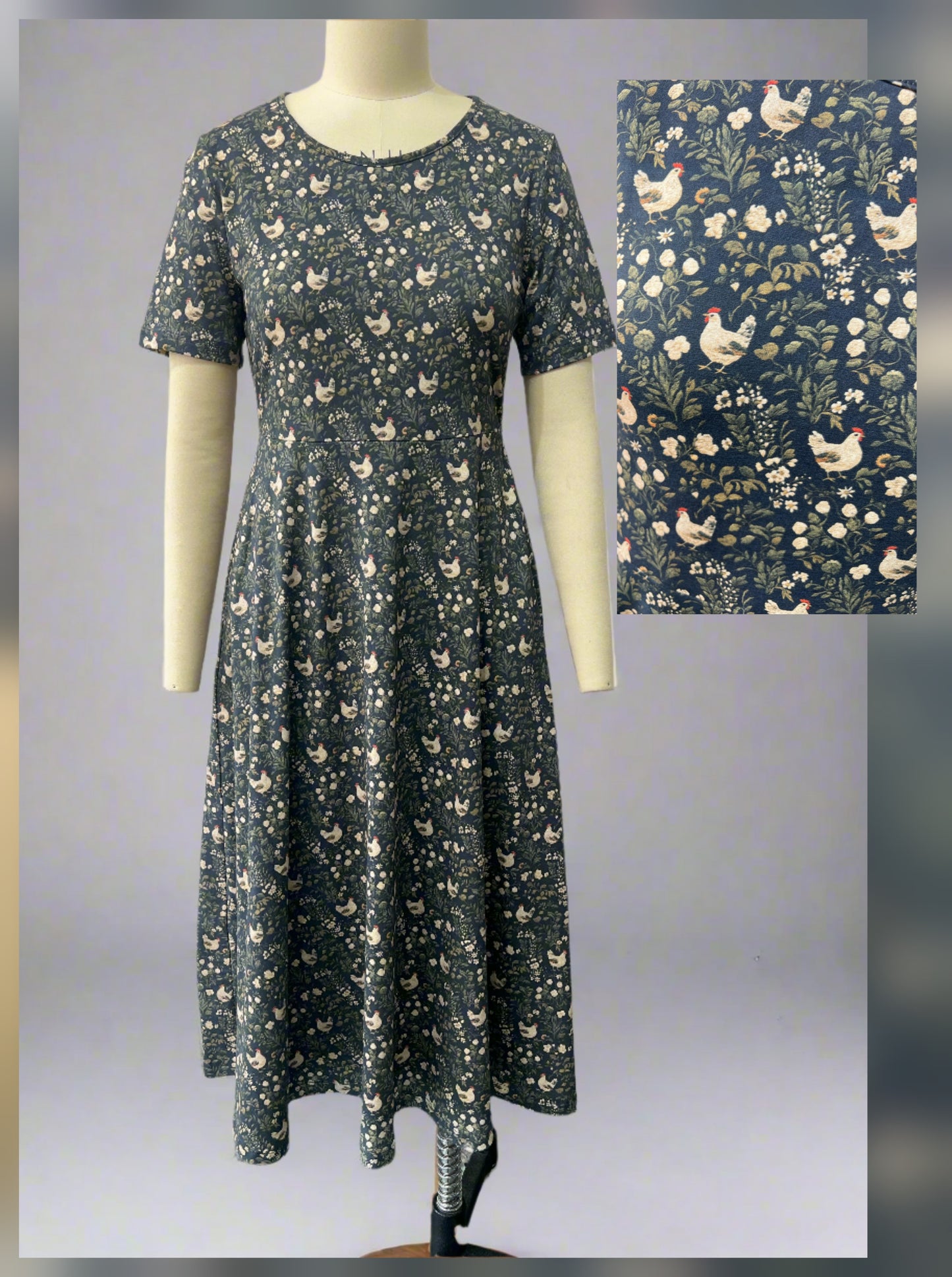 Pre-Order Cotton Chicken Print Twirl Dress