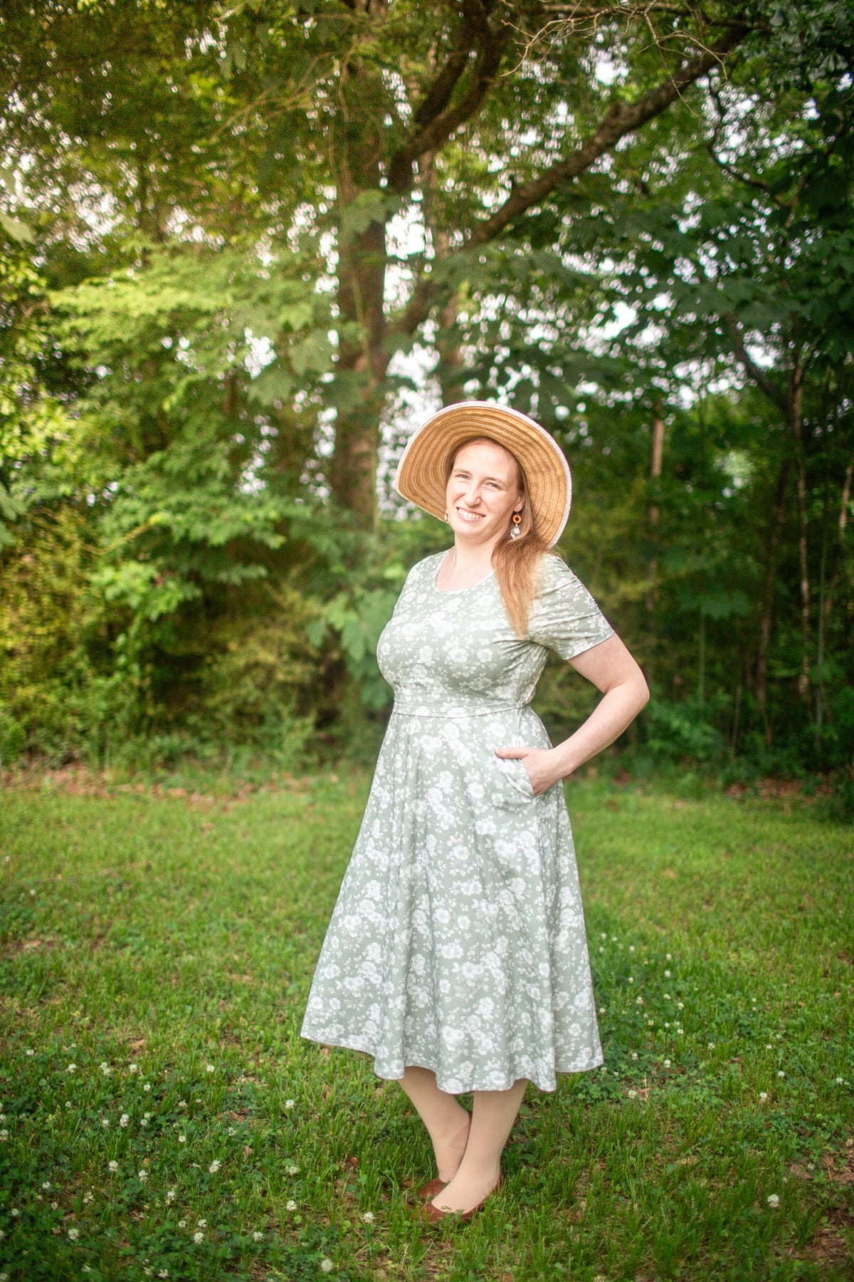 Sage Blossom Cotton Twirl Dress