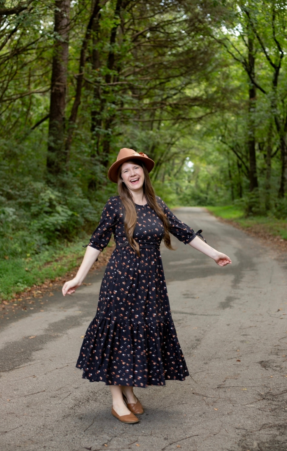 Pre-Order Ember Blossom Cotton Homestead Ruffle Dress with 3/4 Removable Bow Sleeves