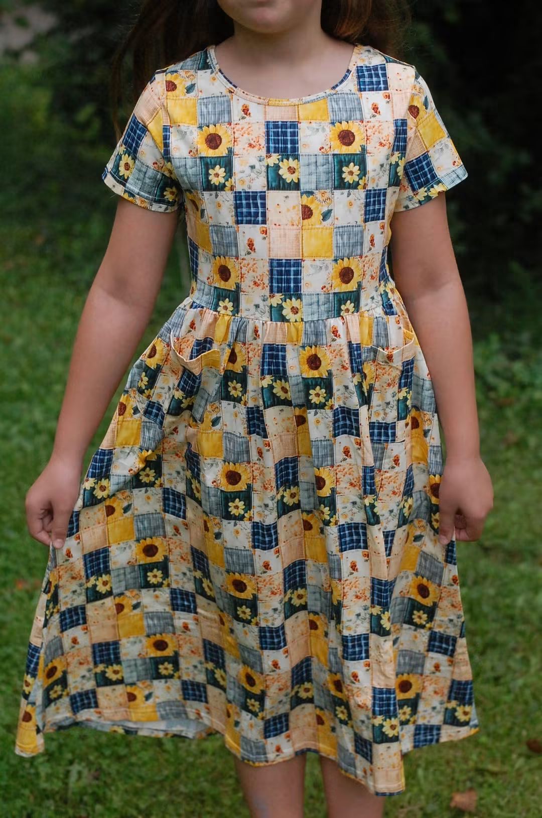 Pre-order Girls Sunflower Patchwork Cotton Tiered Dress