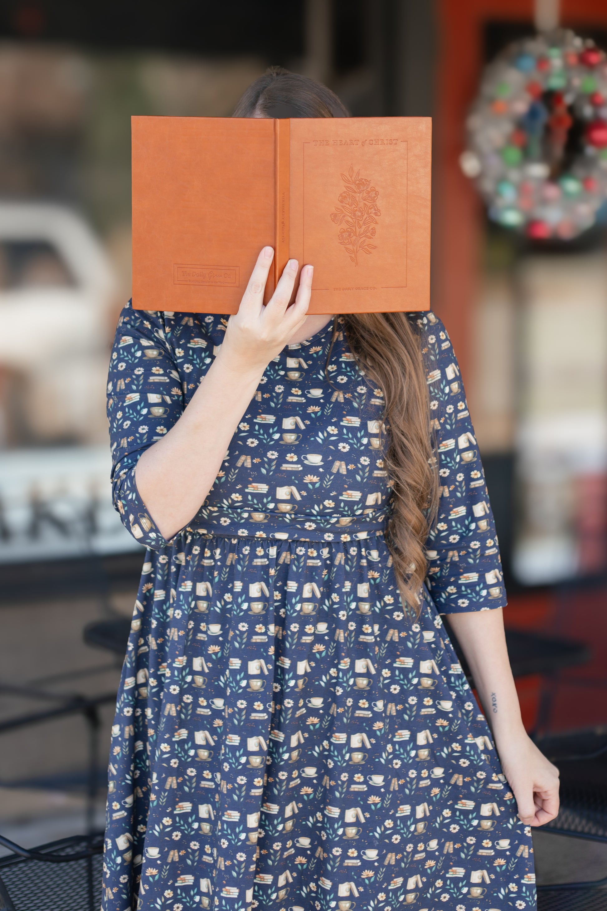 nursing friendly cotton dresses Blue Cotton "Novella" Book Print Homestead Nursing Friendly Dress The Dress Lady