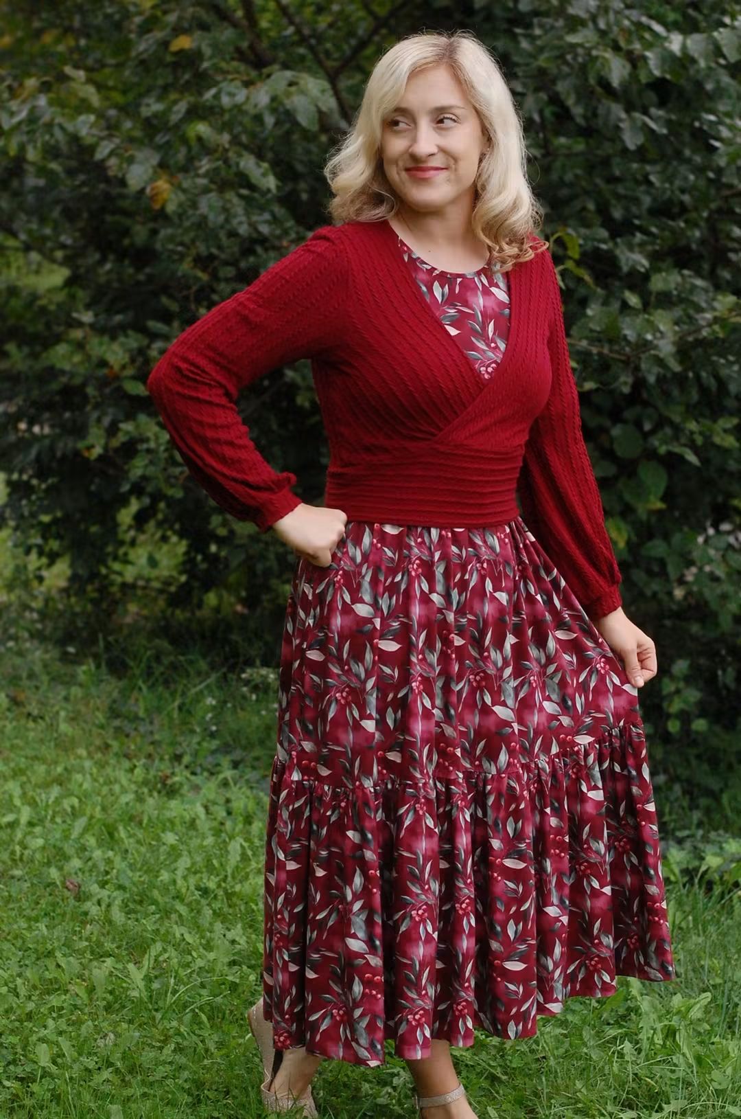 Pre-Order "Winterberry"  Cotton Homestead Ruffle Dress with 3/4 Removable Bow Sleeves
