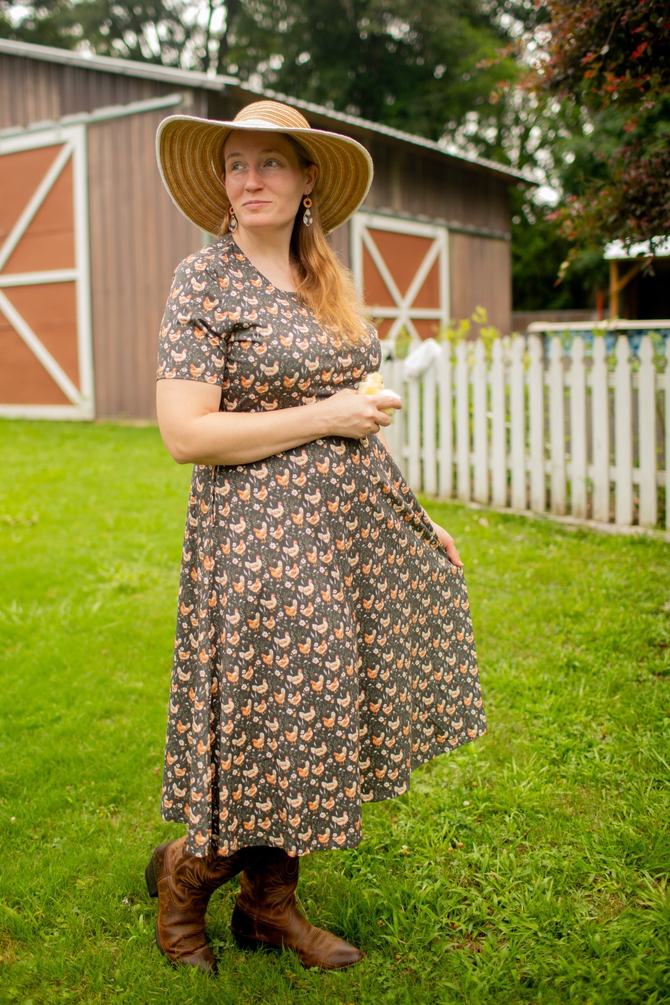 Pre-Order "Farmyard Bevy"  Cotton Twirl Midi Dress
