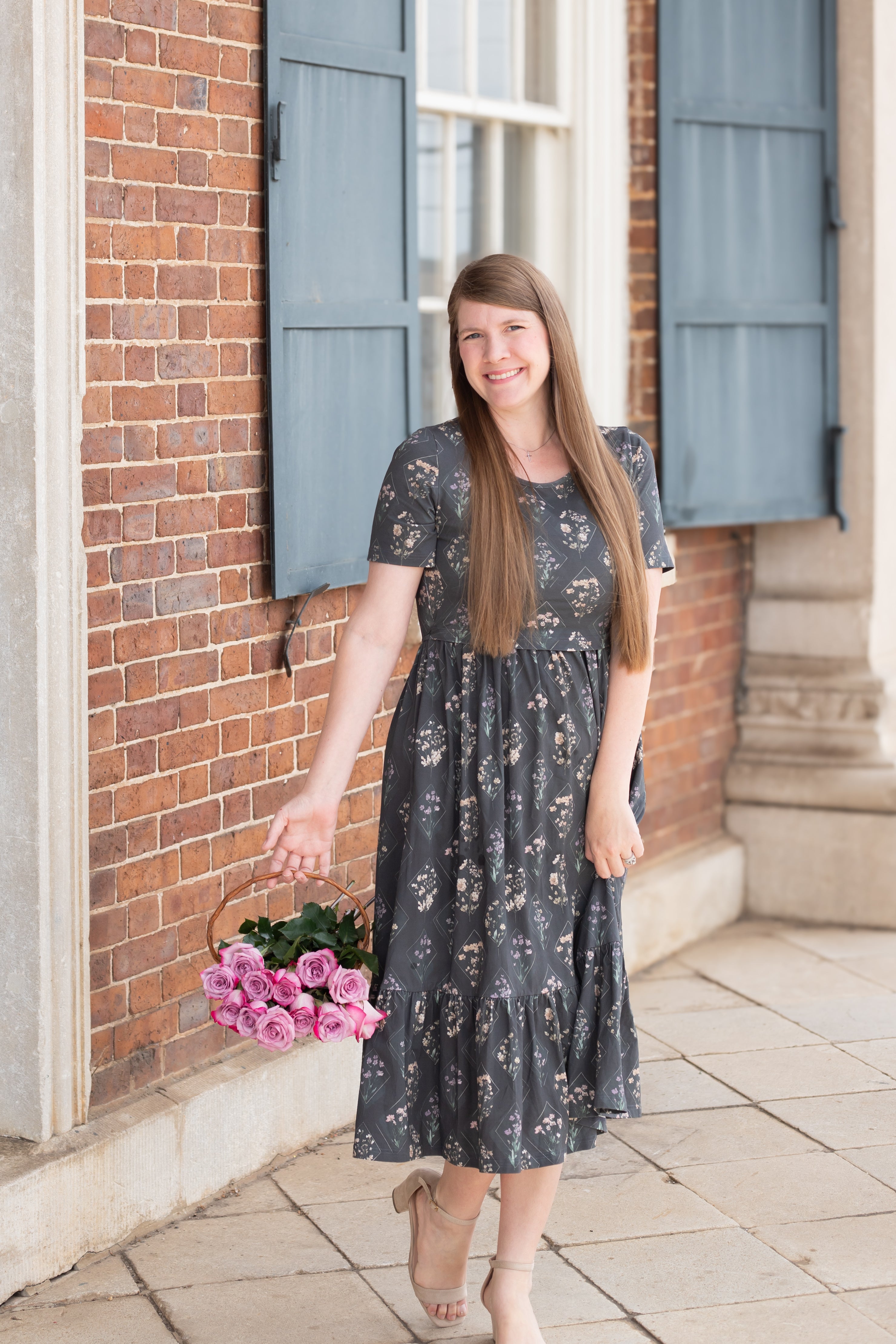 Pre-Order Moonlit Meadow Cotton Midi Dress with Natural Waist Bodice