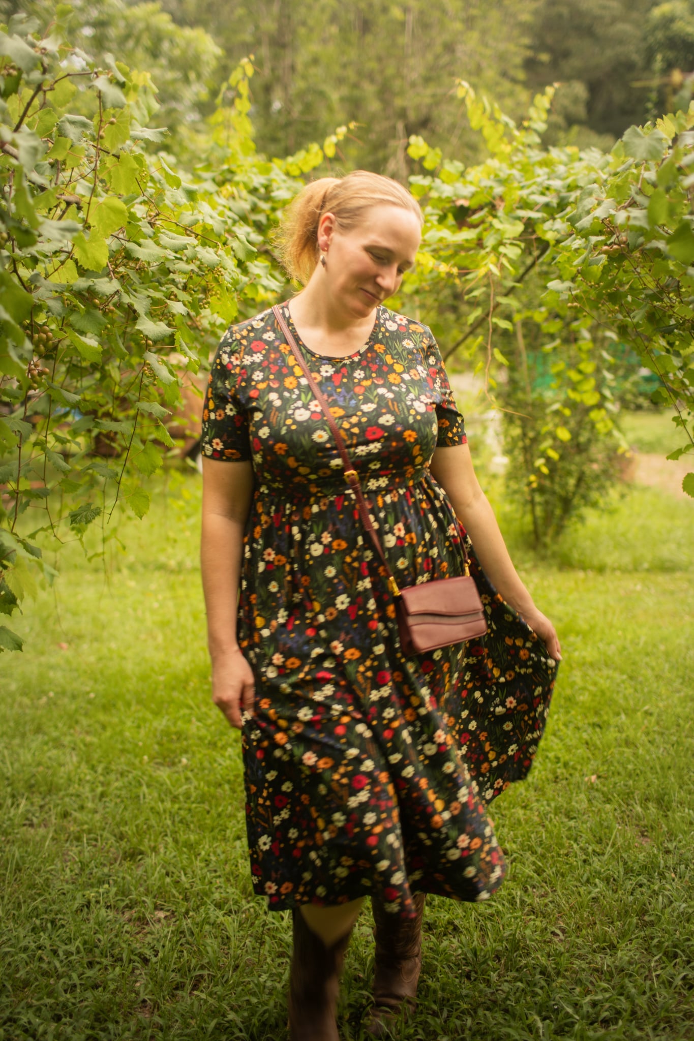 Pre-order "Midnight Wildflower"  Cotton Homestead Midi Dress