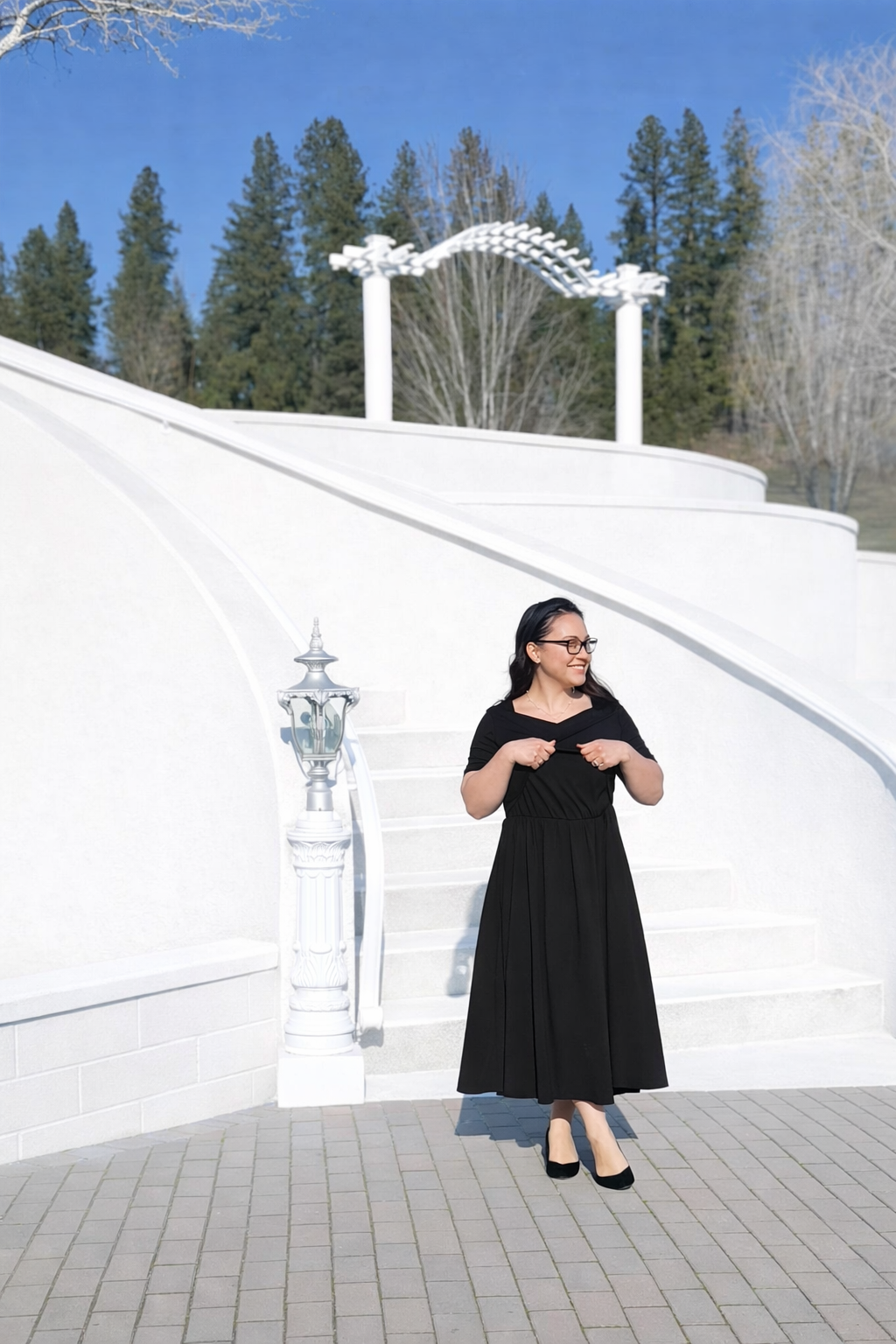 "Amy" Little Black Nursing-Friendly Cotton Dress with Sweetheart Neckline