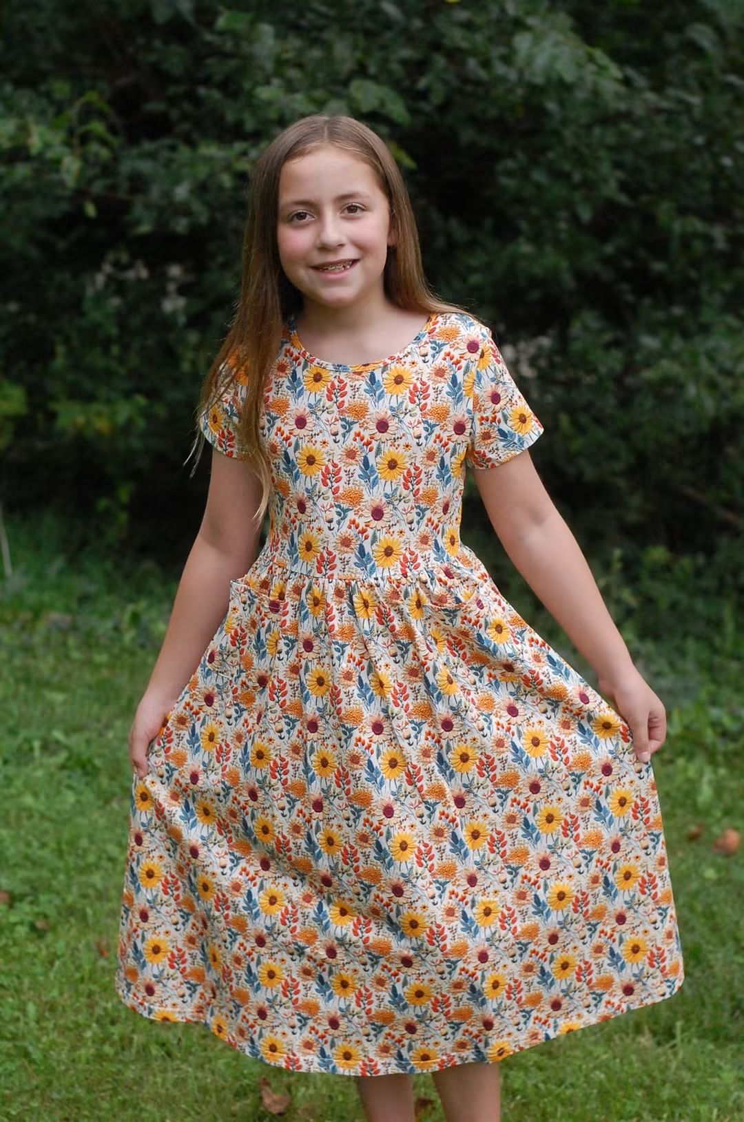 Pre-order Girls Sunflower Floral Cotton Tiered Dress